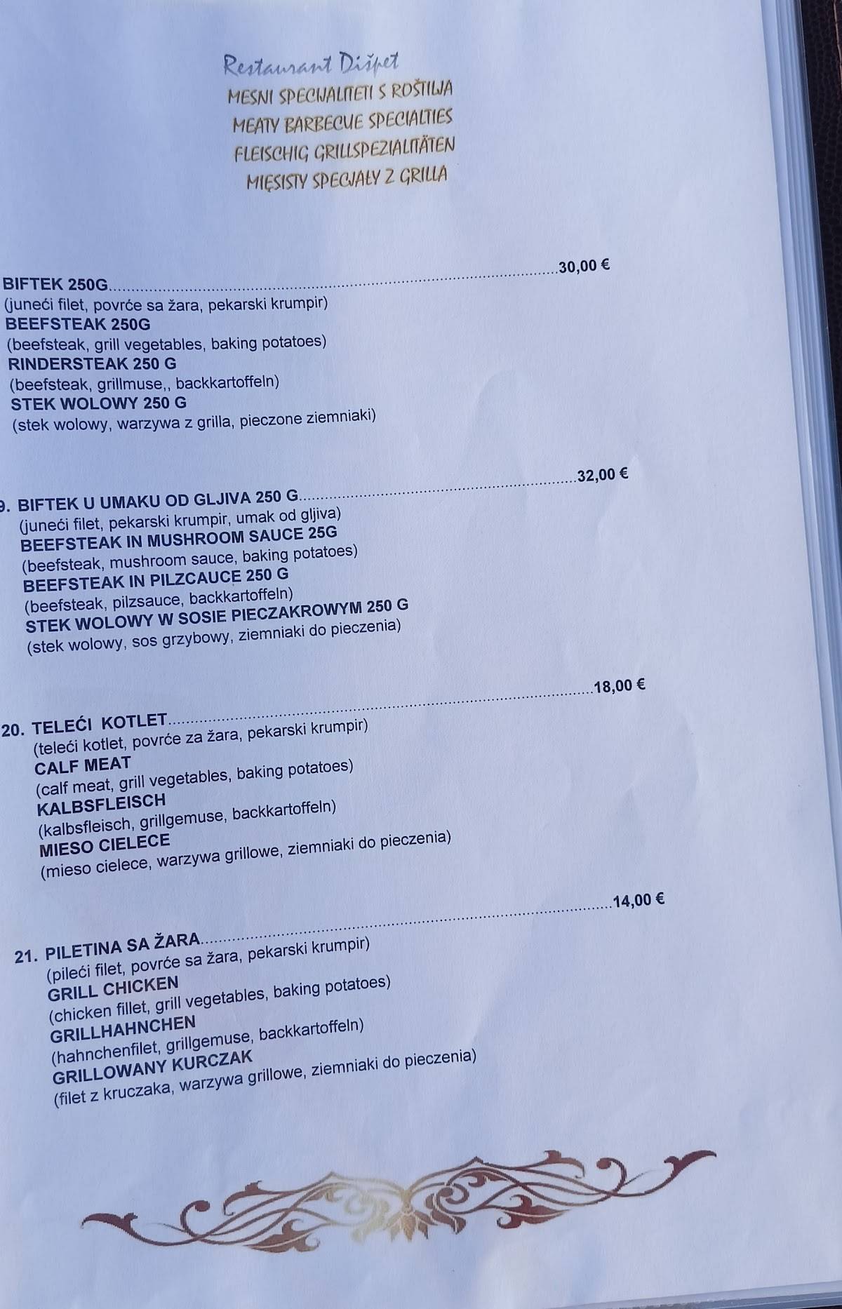 Menu di Food & bar Dišpet 