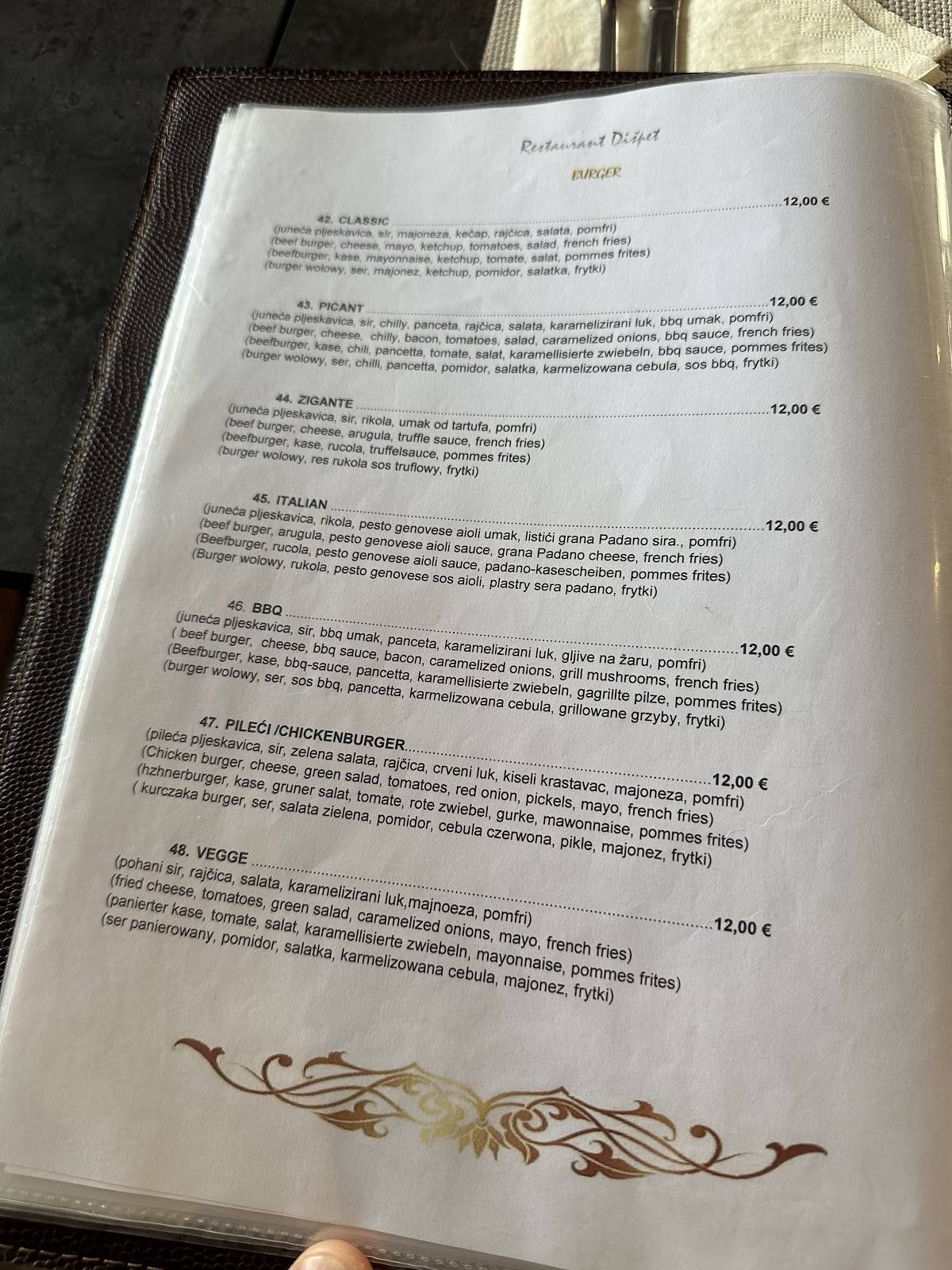 Menu di Food & bar Dišpet 