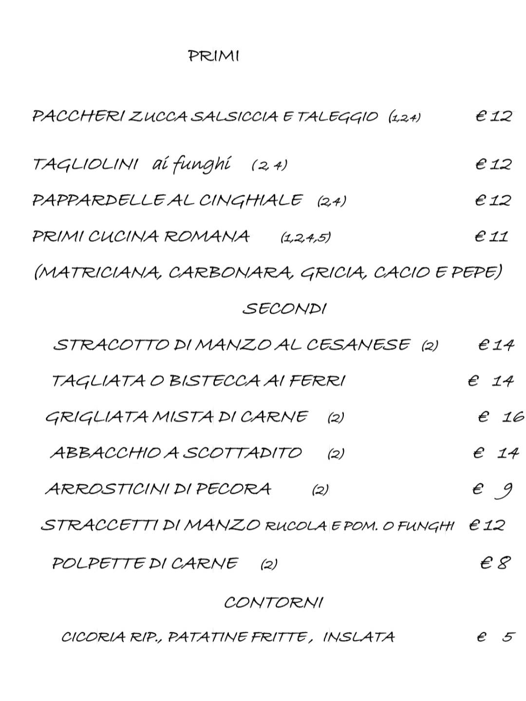 Menu di For De Porta 
