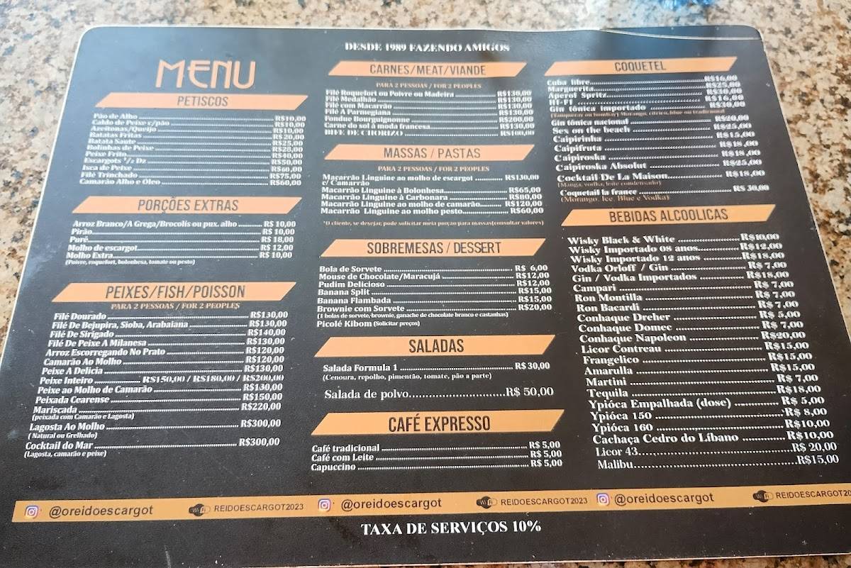 RESTAURANTE CHEZ MICHEL O REI DO ESCARGOT PARACURU cardápio