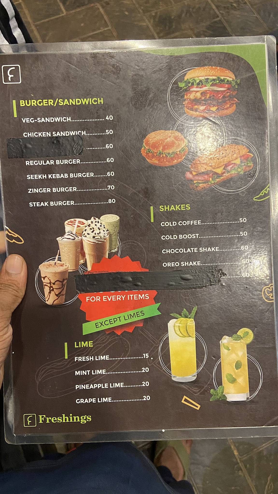 Freshings Cafe menu