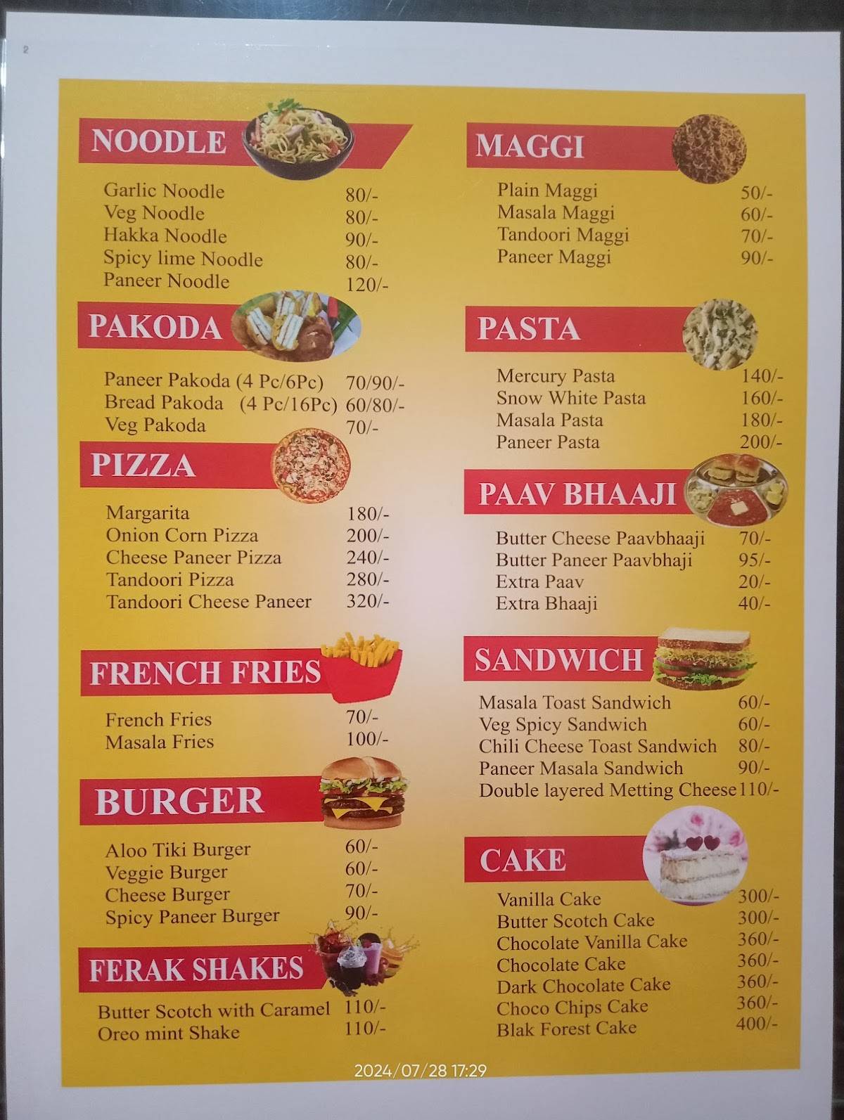 Friends Cafe menu