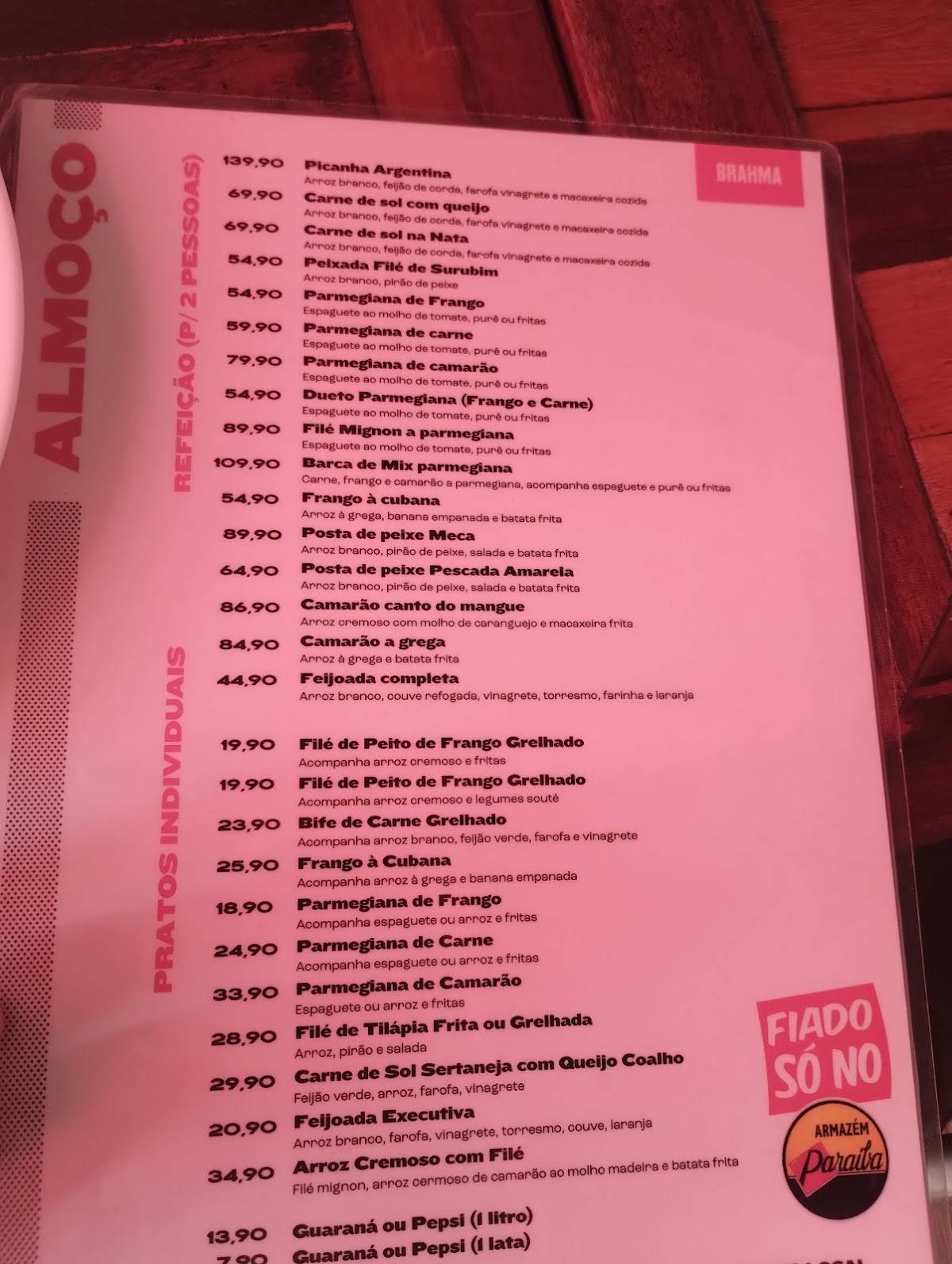 Frigideira Bar e Restaurante cardápio