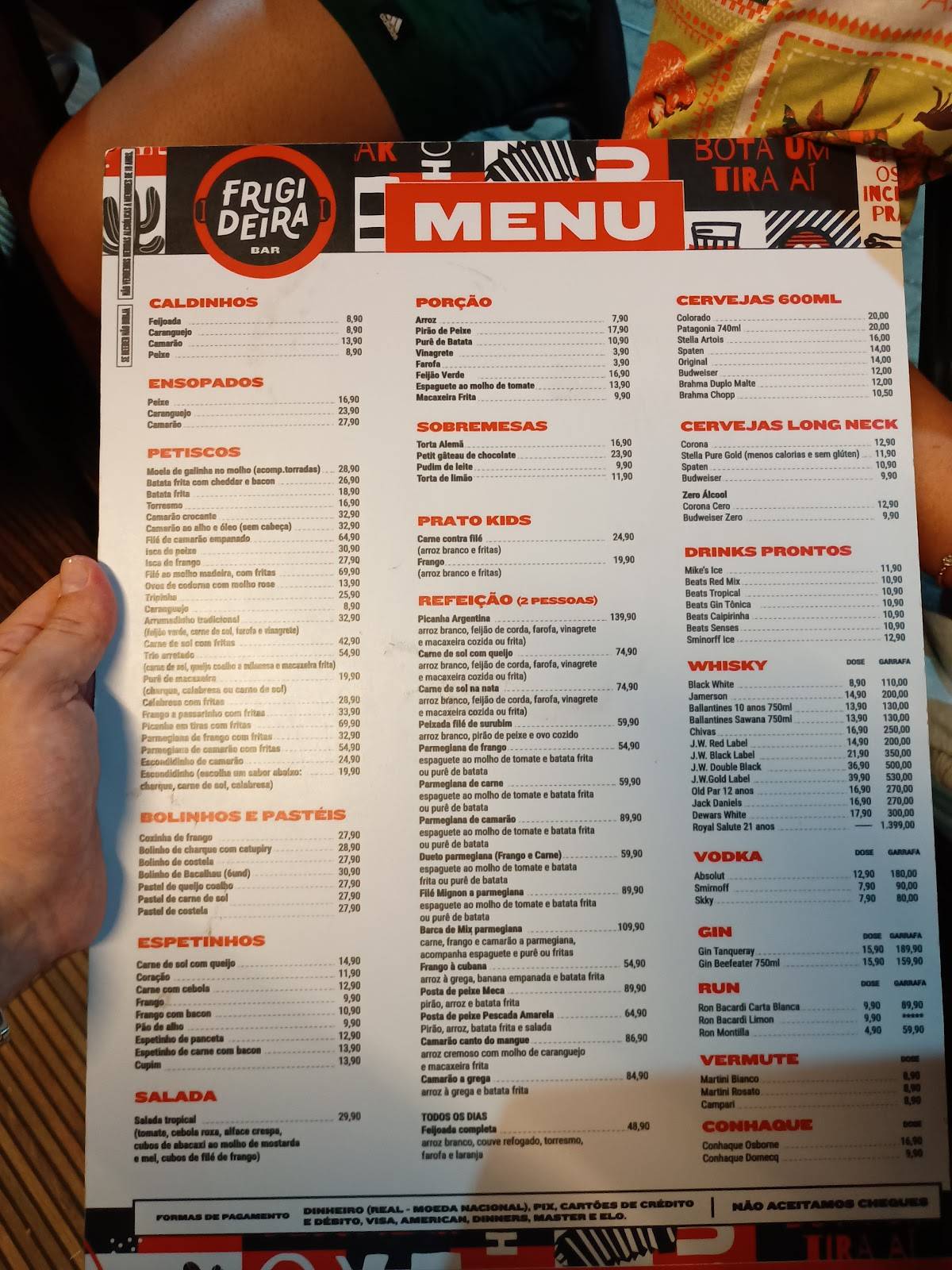 Frigideira Bar e Restaurante cardápio