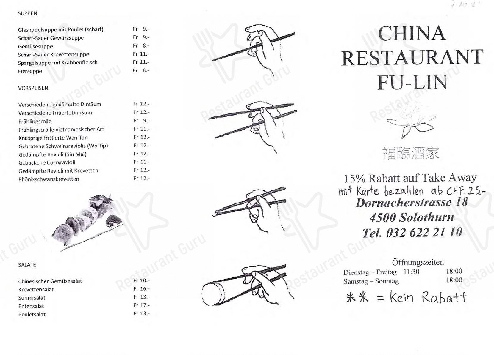 Menu pour Fu Lin