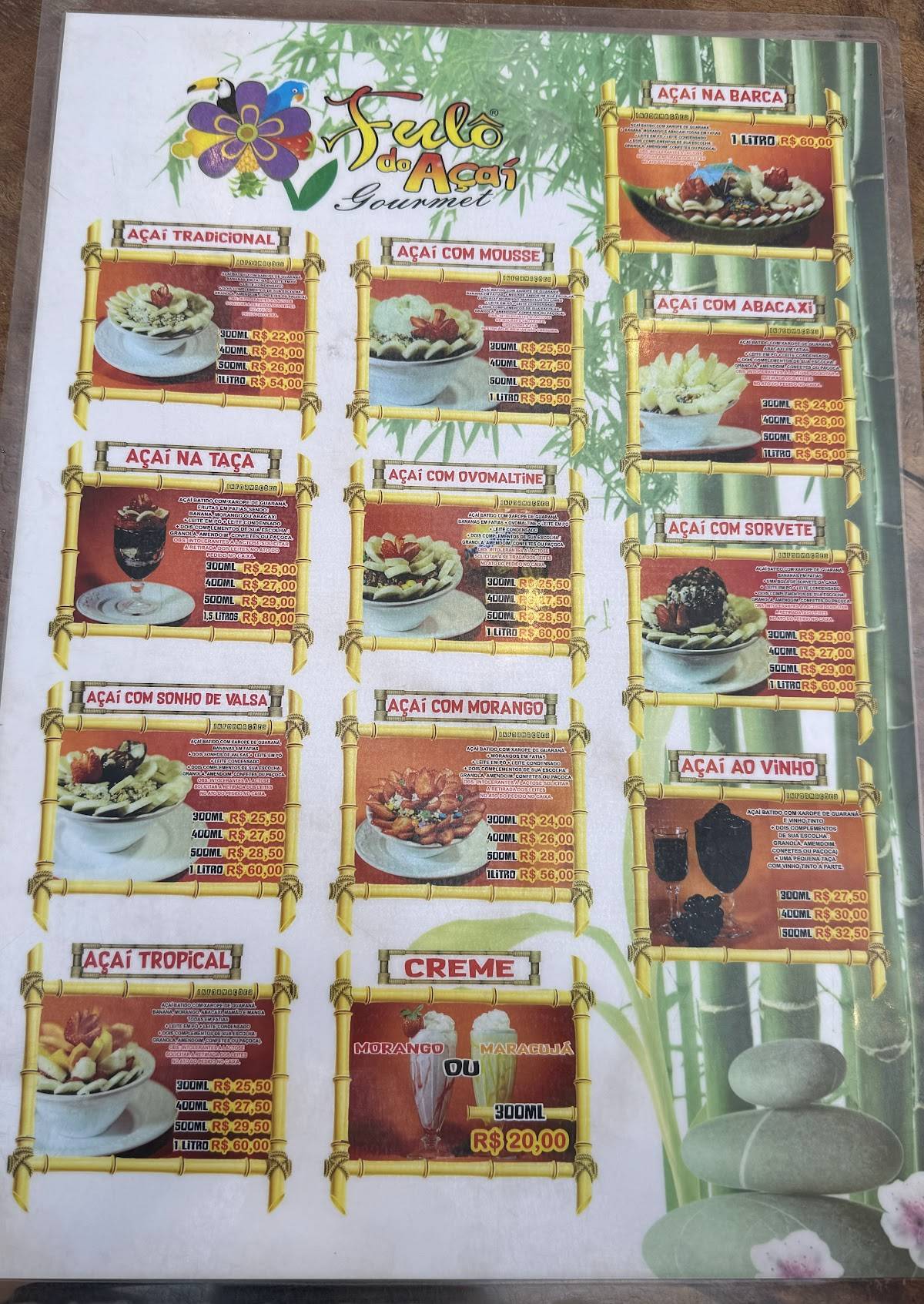Fulô do Açaí - 2ª loja cardápio