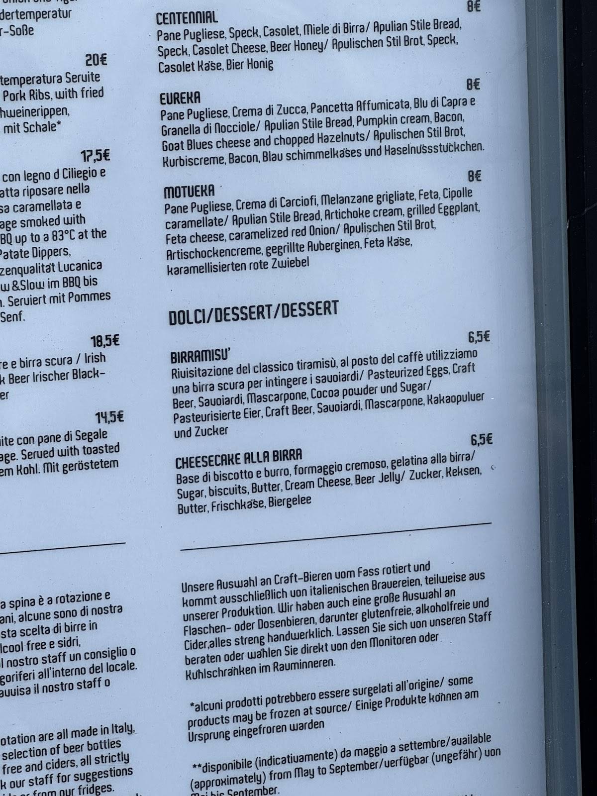 Menu di Fuori Stile - Birreria Artigianale Indipendente 