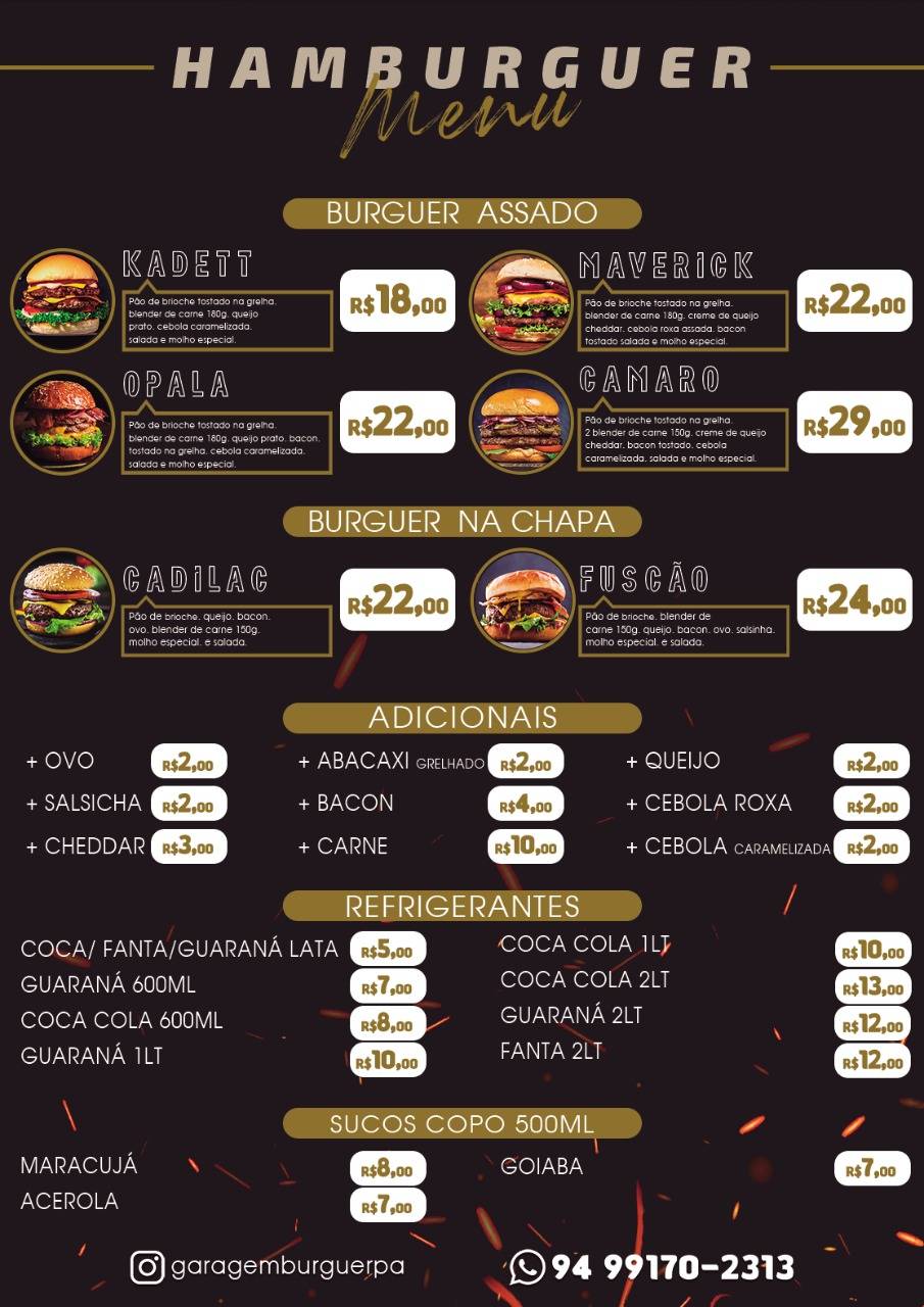 GARAGEM BURGUER NA BRASA cardápio