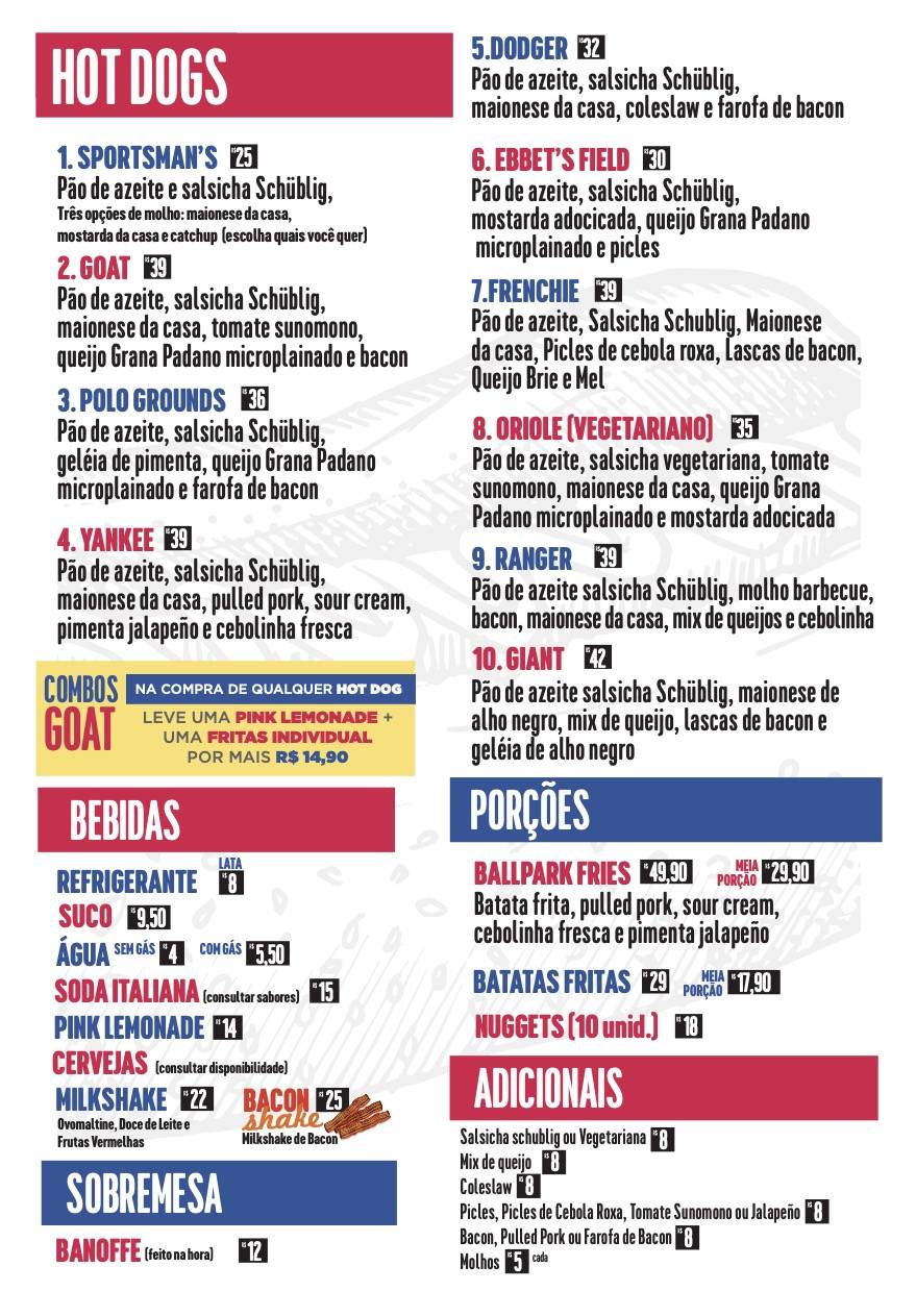 GOAT The All American Hot Dog - UNIDADE VILA INDUSTRIAL cardápio