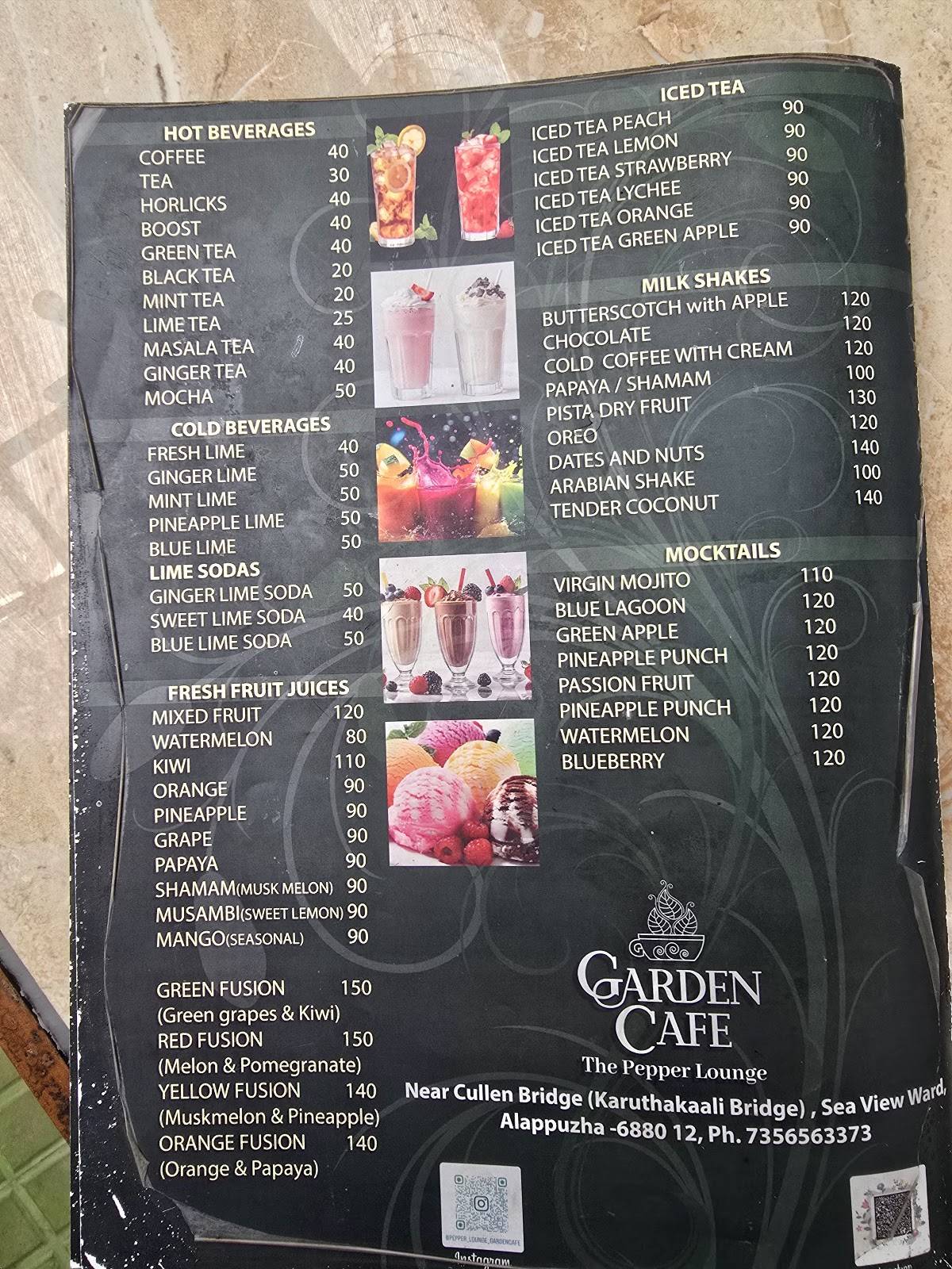 Garden Cafe The Pepper Lounge menu