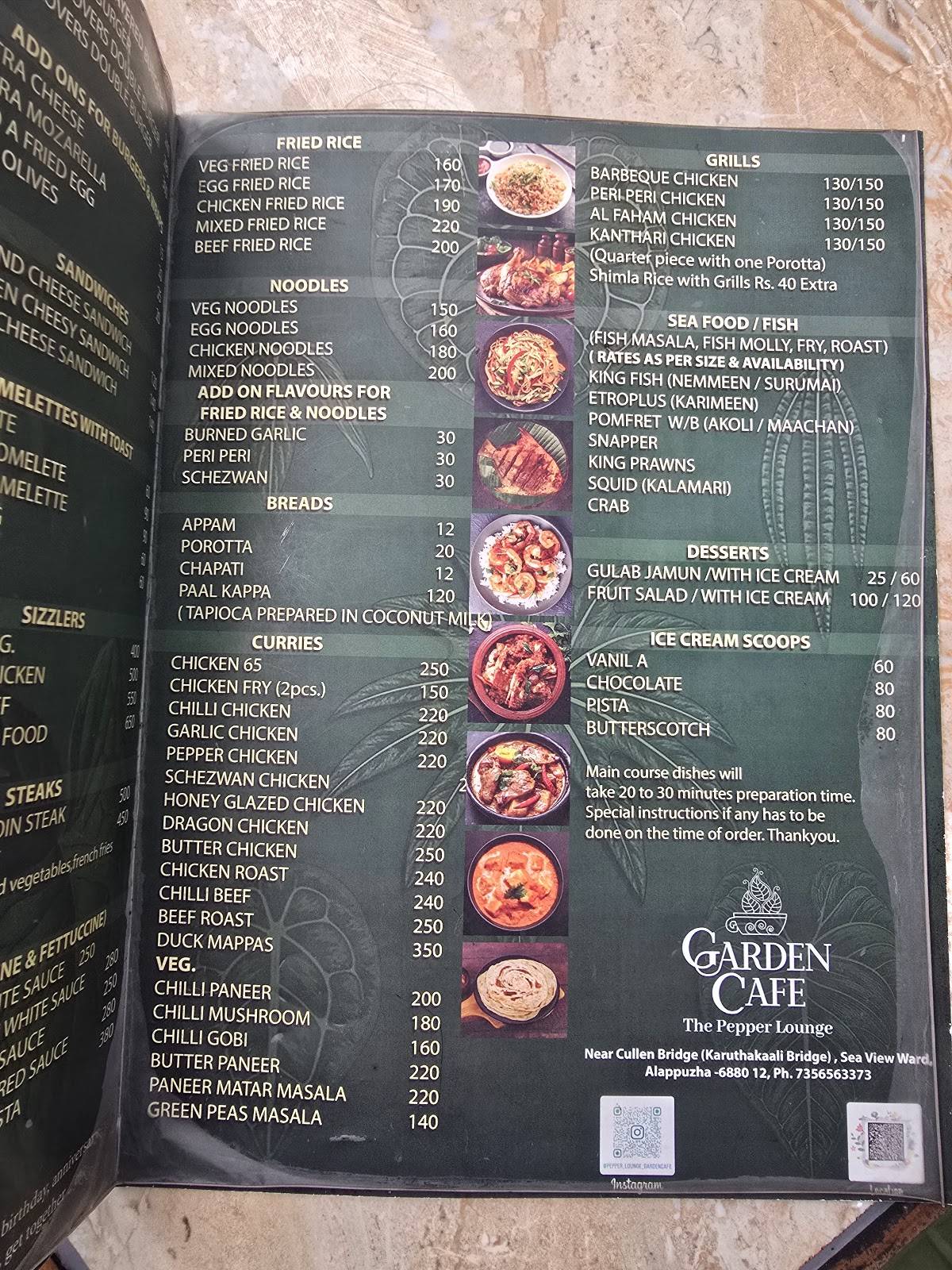 Garden Cafe The Pepper Lounge menu