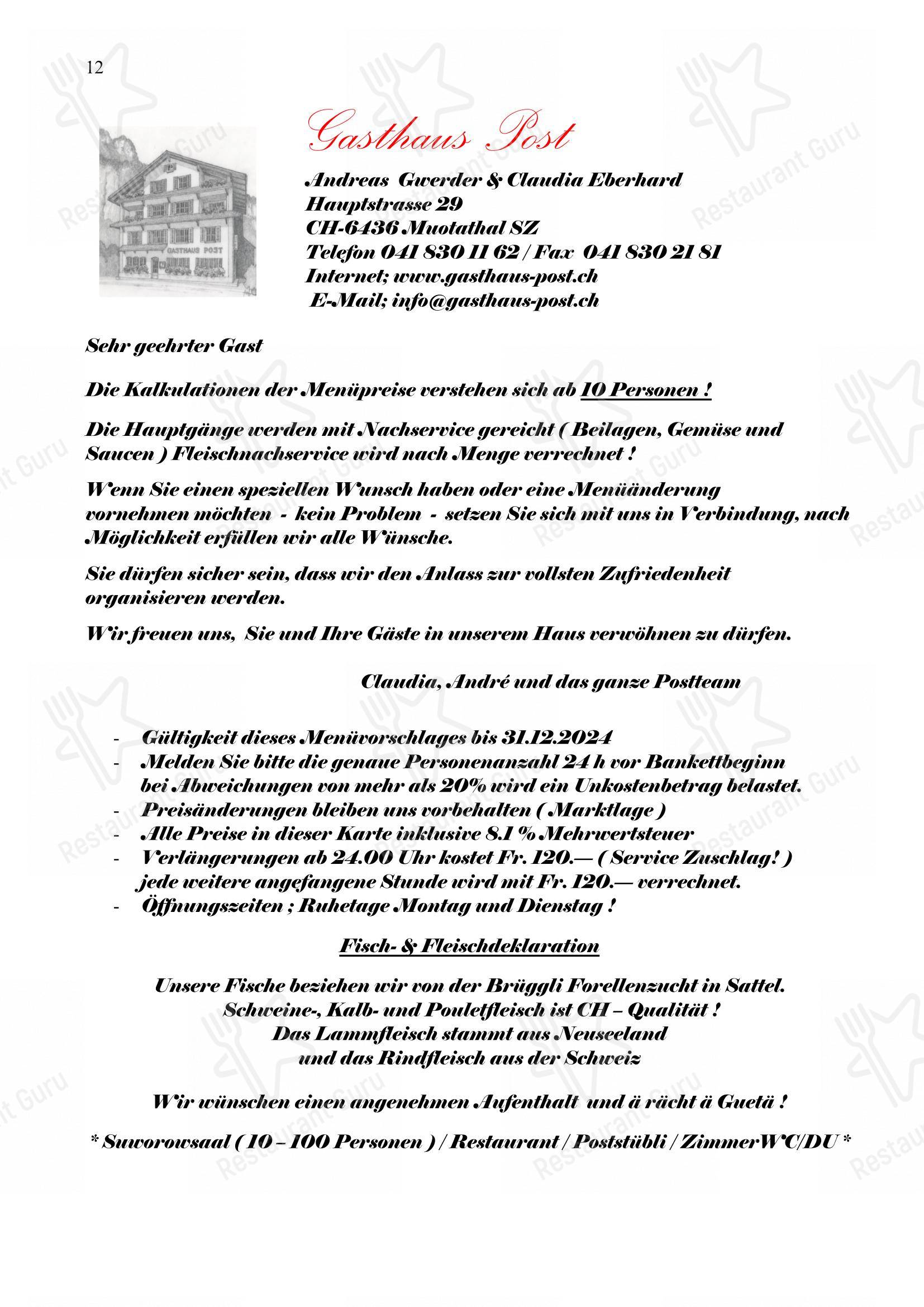 Menu di Gasthaus Post - Основное меню