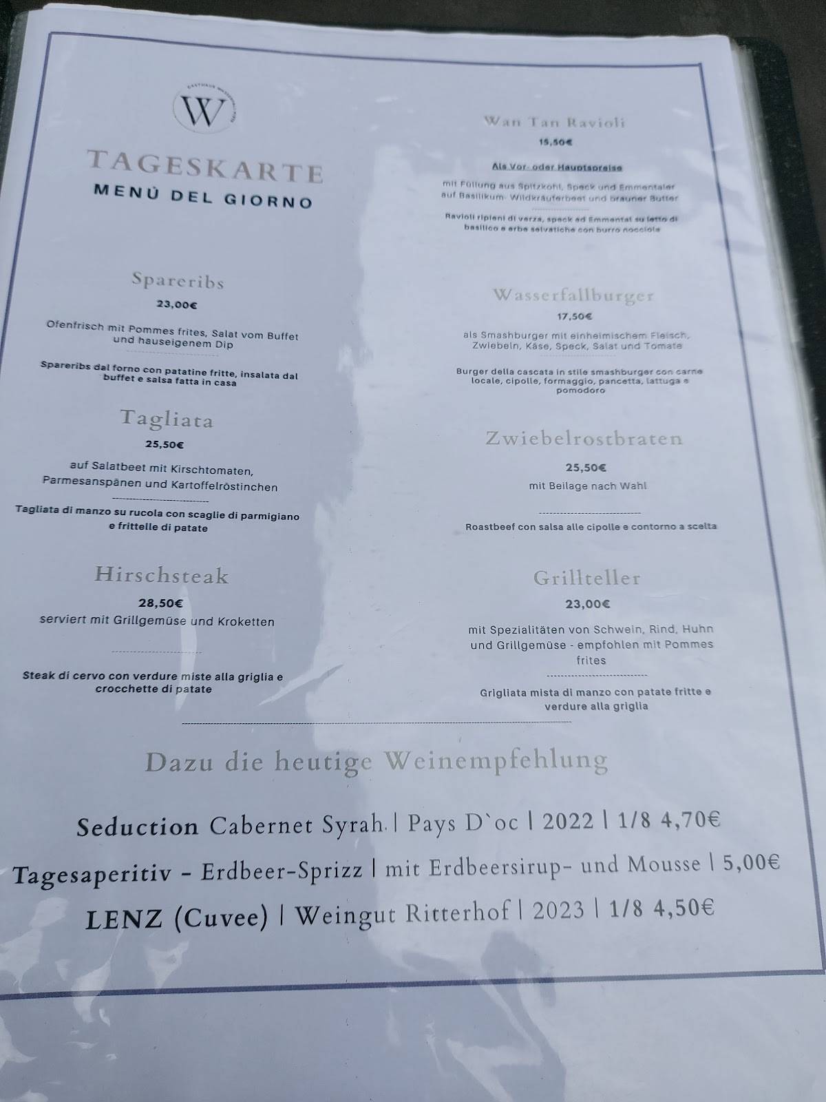Menu di Gasthaus Wasserfall 