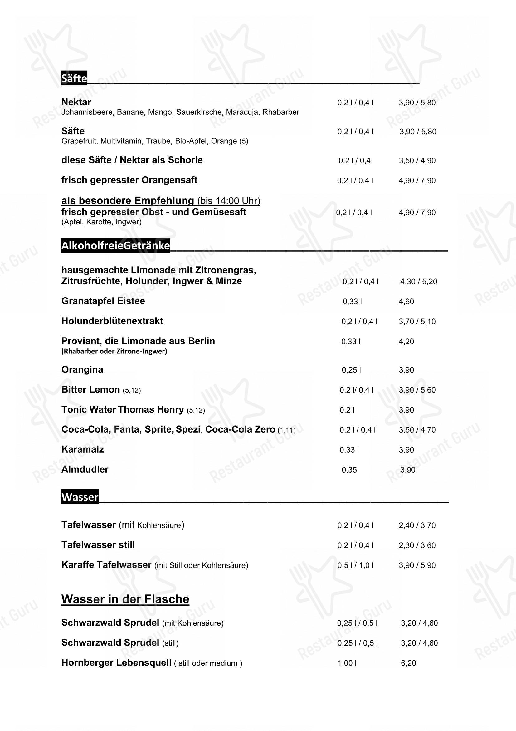 Menu pour Gaststätte Paradies dans Fribourg-en-Brisgau