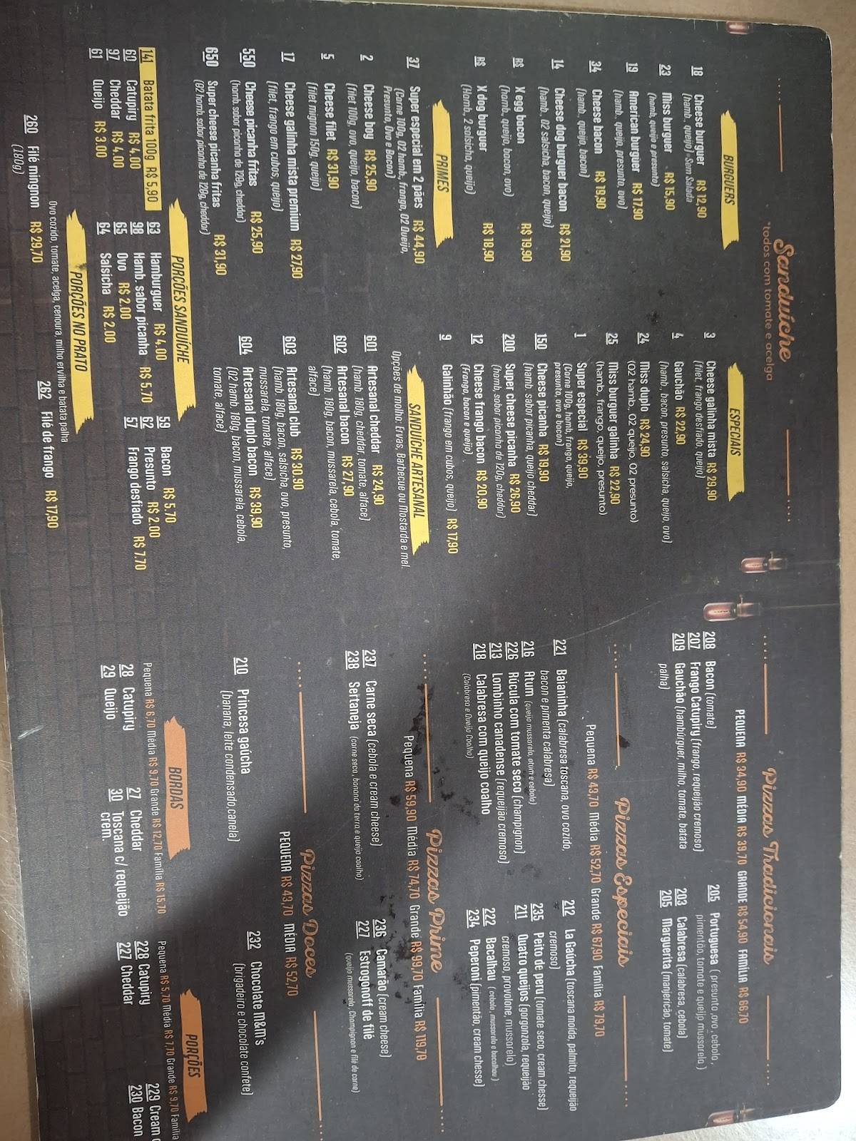 Gauchão Fraga Maia cardápio