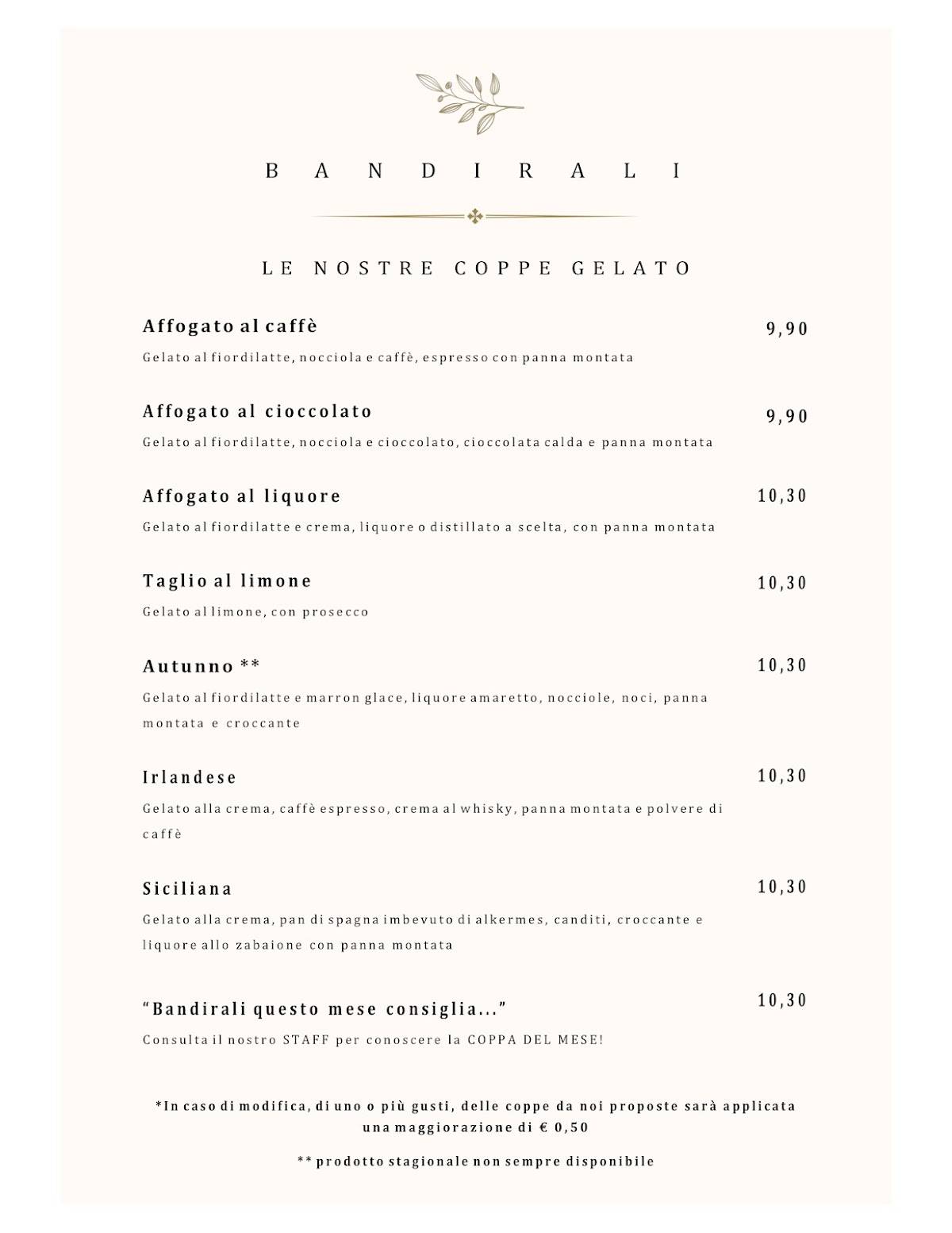 Menu di Gelateria Bandirali 
