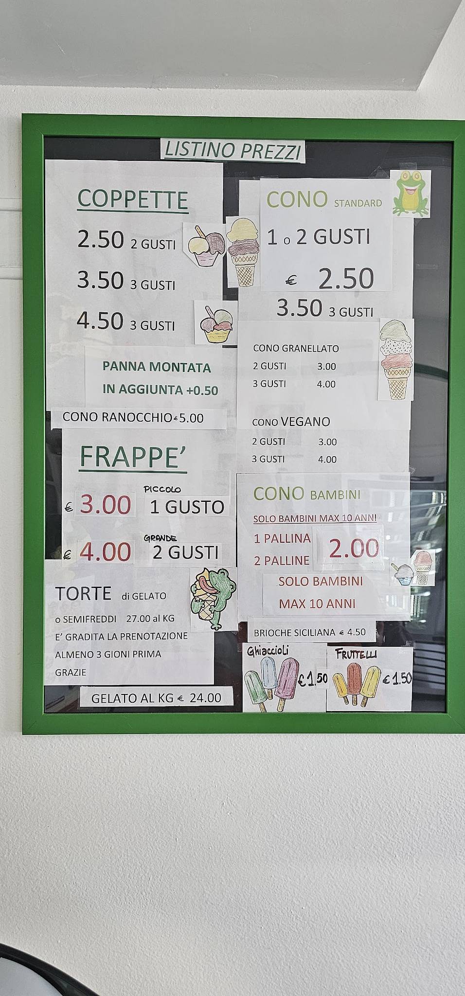 Menu di Gelateria Il Ranocchio di Brugherio 