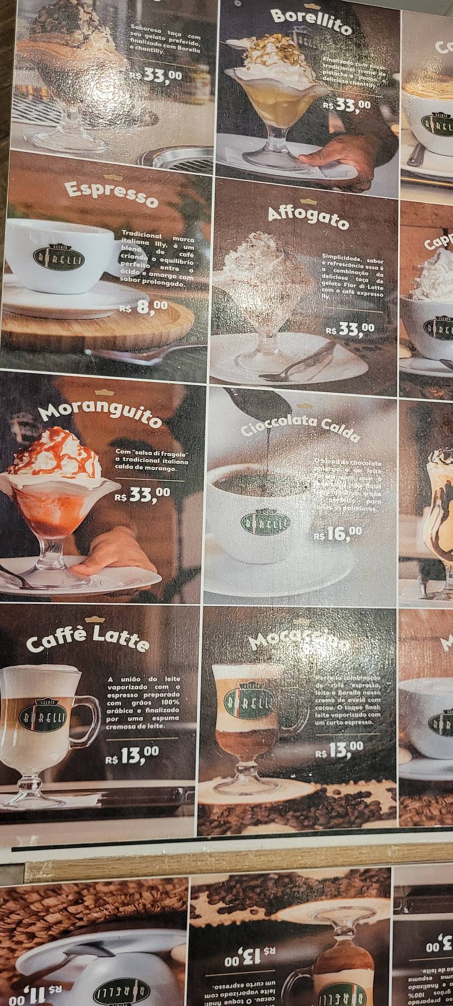 Gelato Borelli cardápio