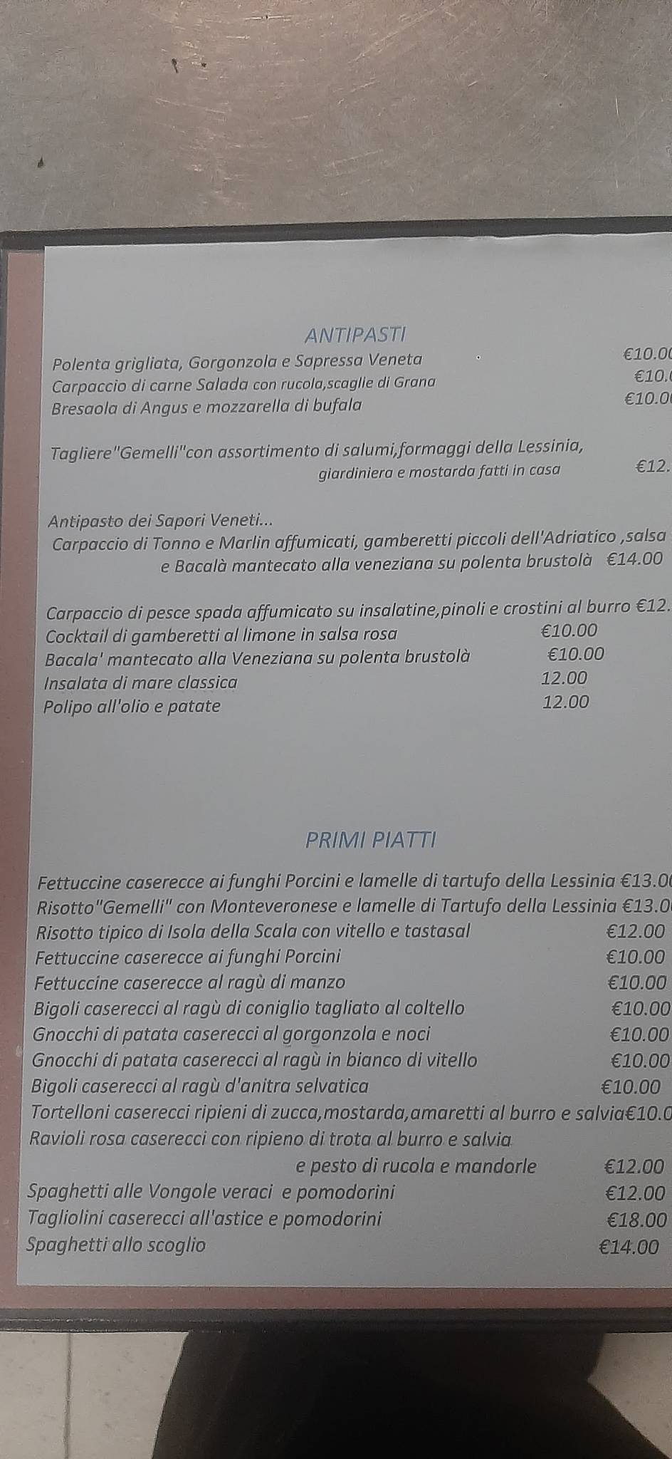 Menu di Gemelli Ristorante Pizzeria 