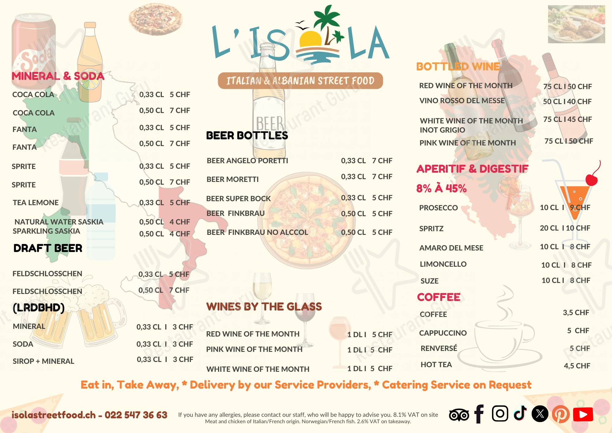 Menu di L'Isola - Italian&Albanian Street Food - Restaurant et Pizzeria 