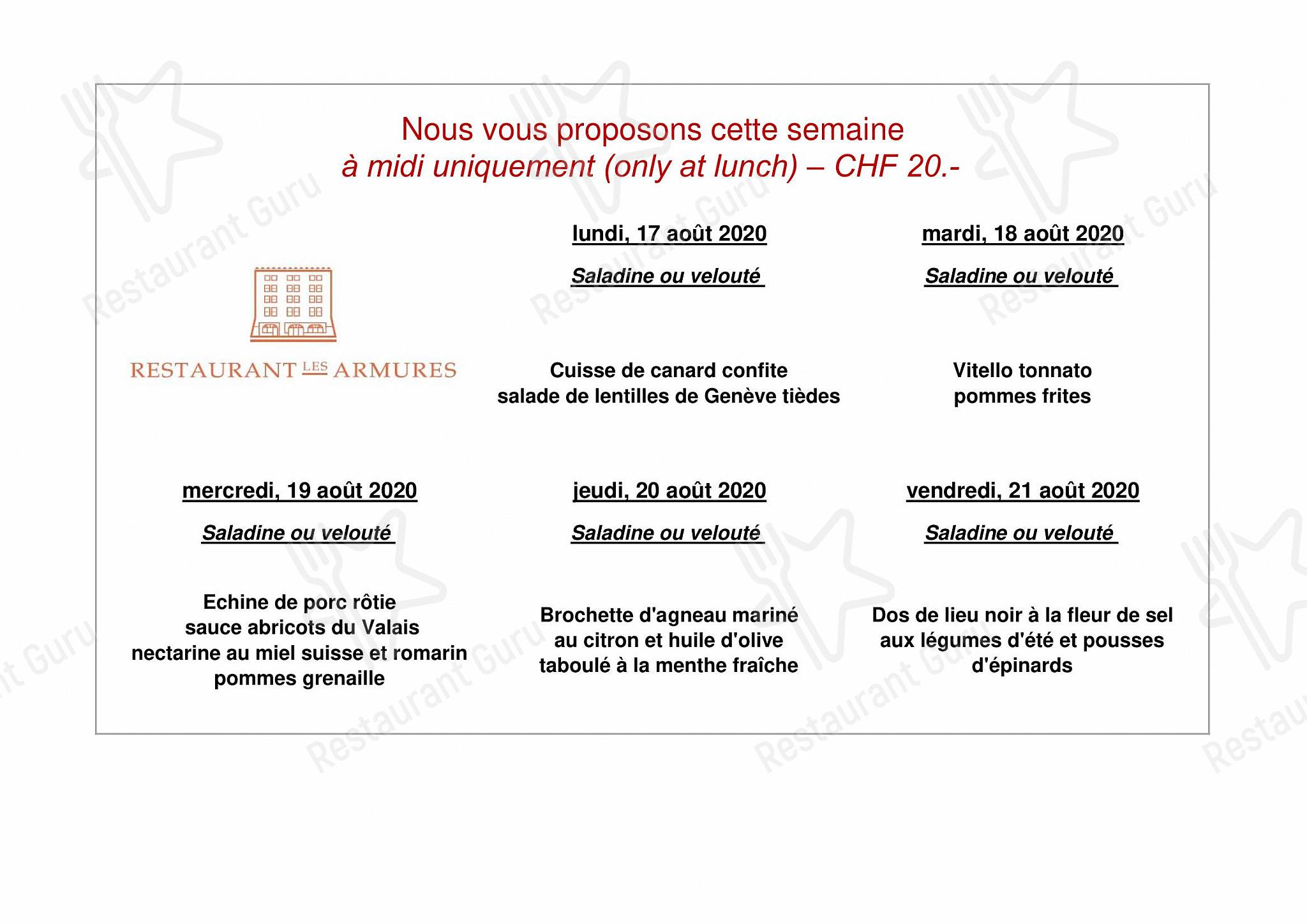 Restaurant Les Armures in Ginevra - Tea Menu