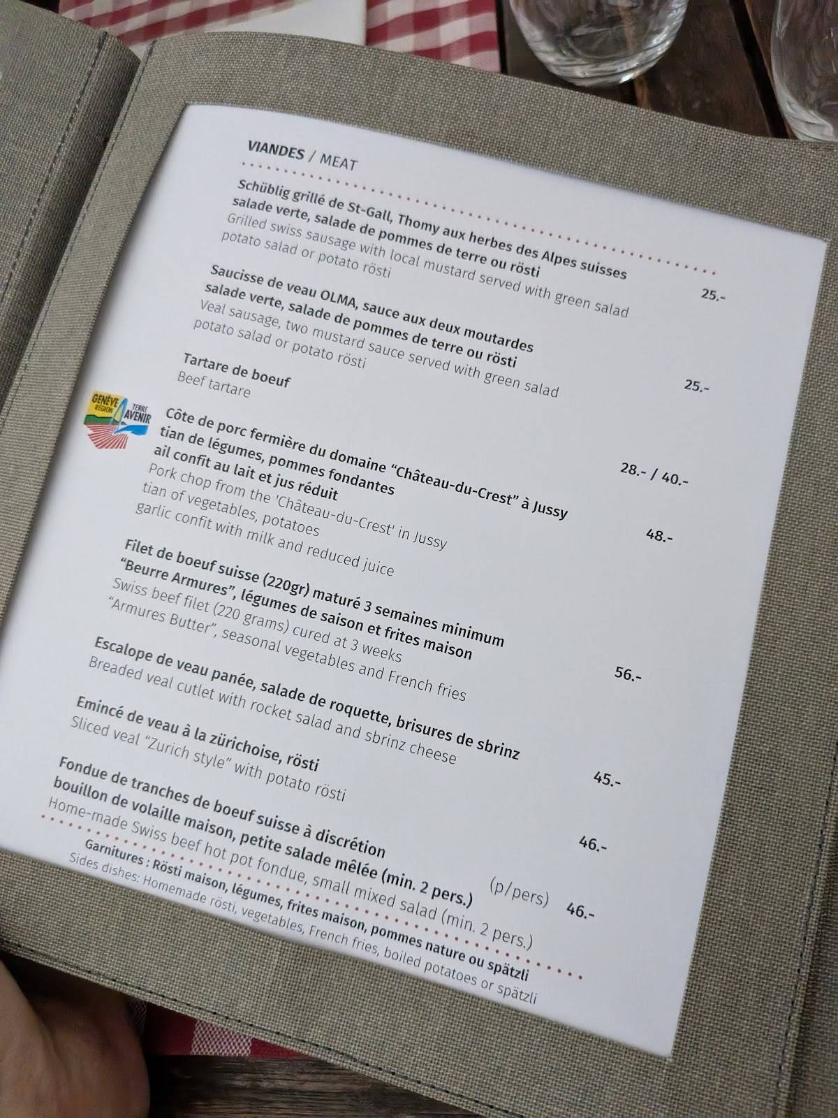 Menu di Restaurant Les Armures 
