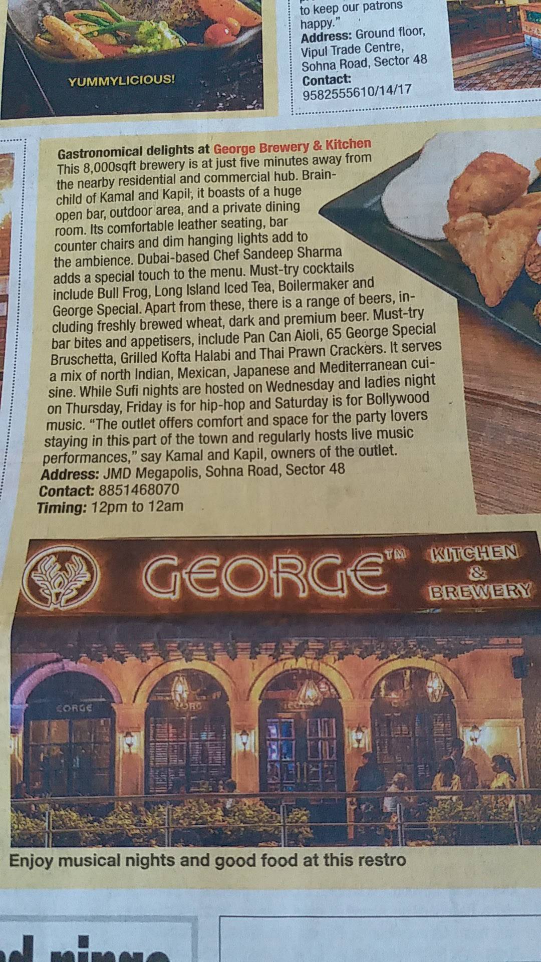 George Brewery and Kitchen menu