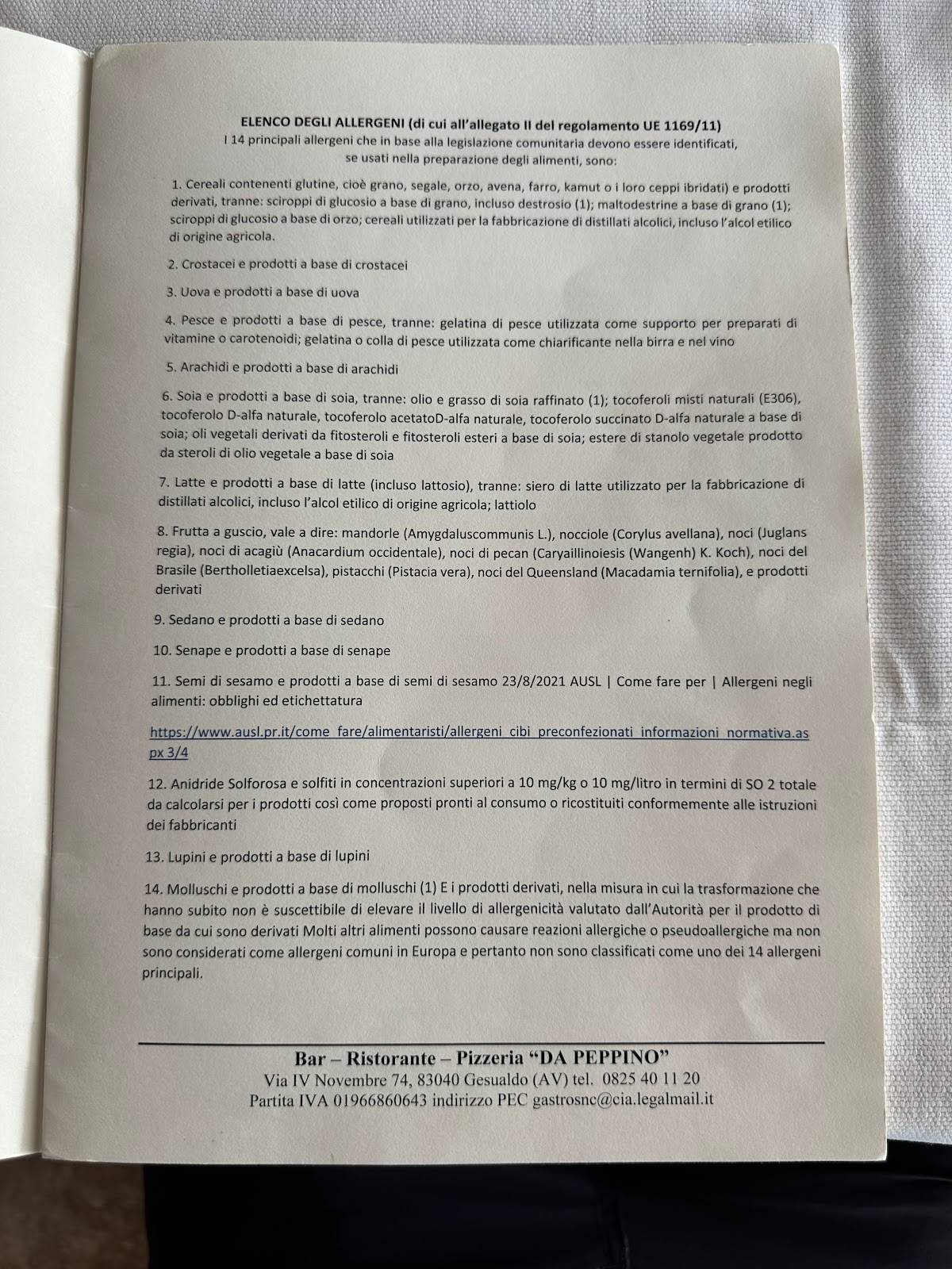 Menu di Da Peppino 
