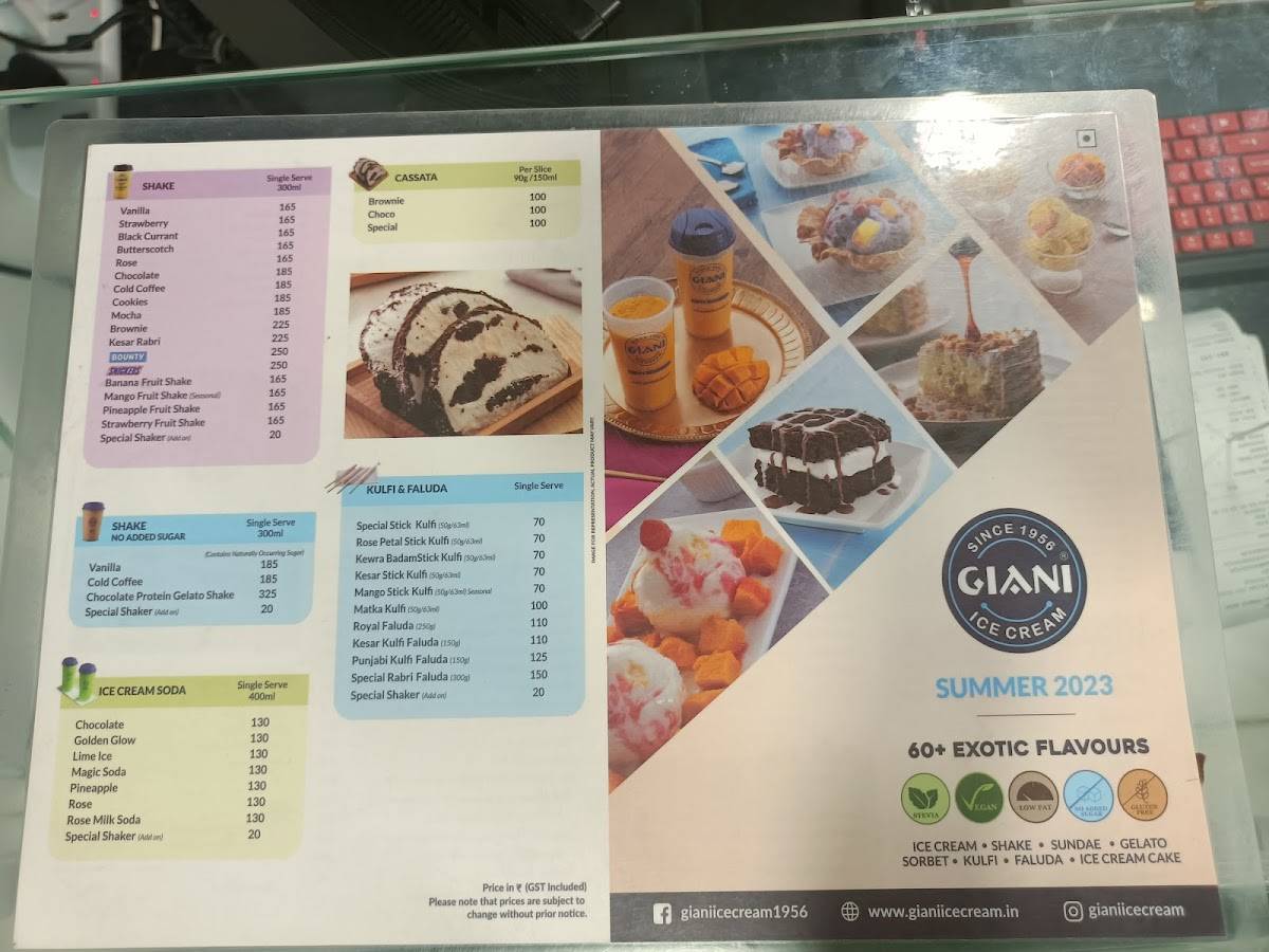 Giani Ice Cream Mysore menu