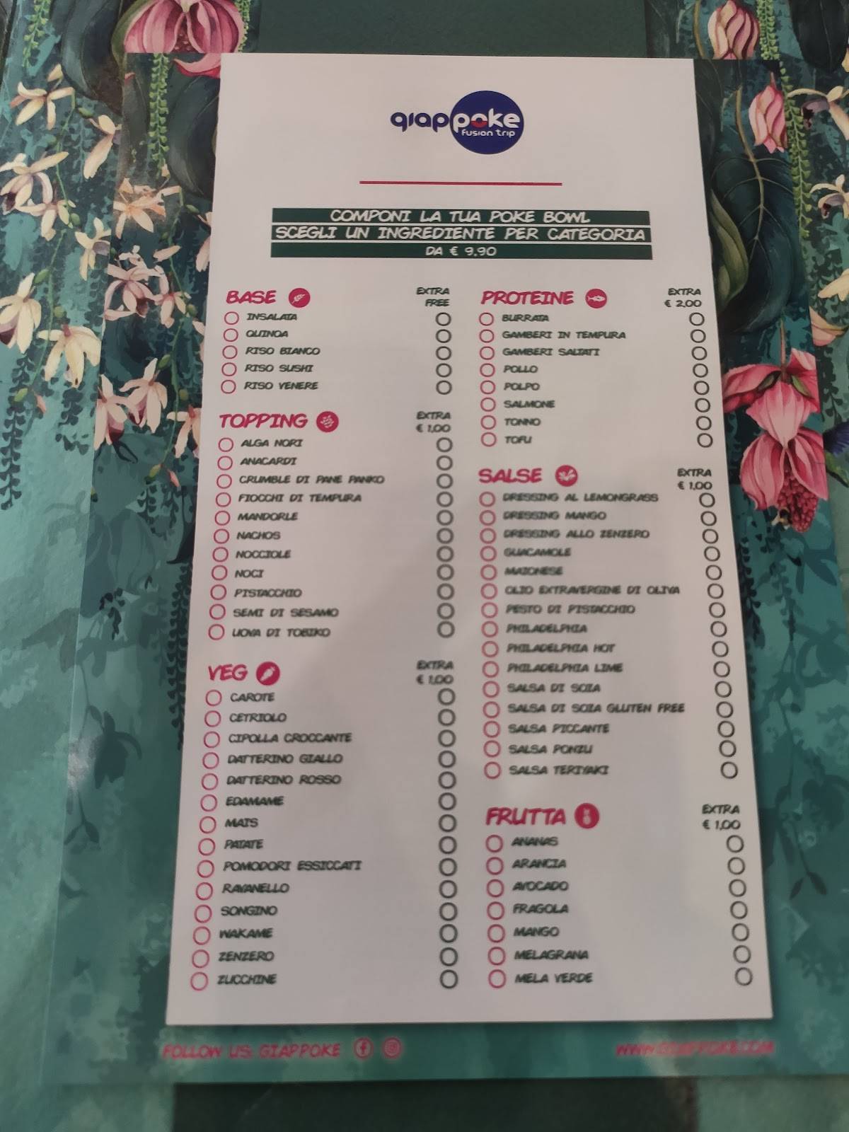 Menu di Giappoke Vomero 