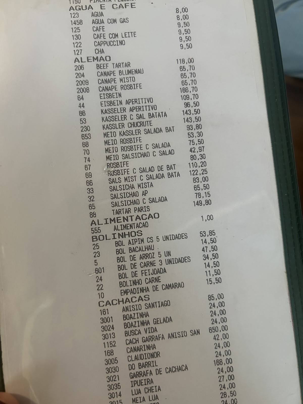 Bar do Giba cardápio