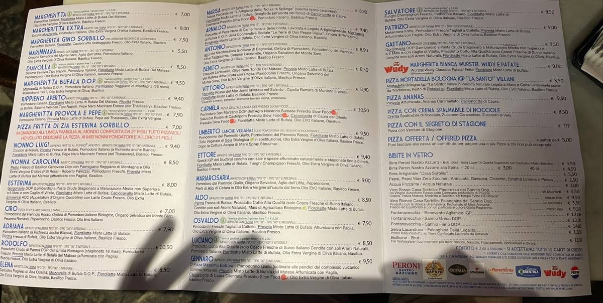 Menu di Gino e Toto Sorbillo 