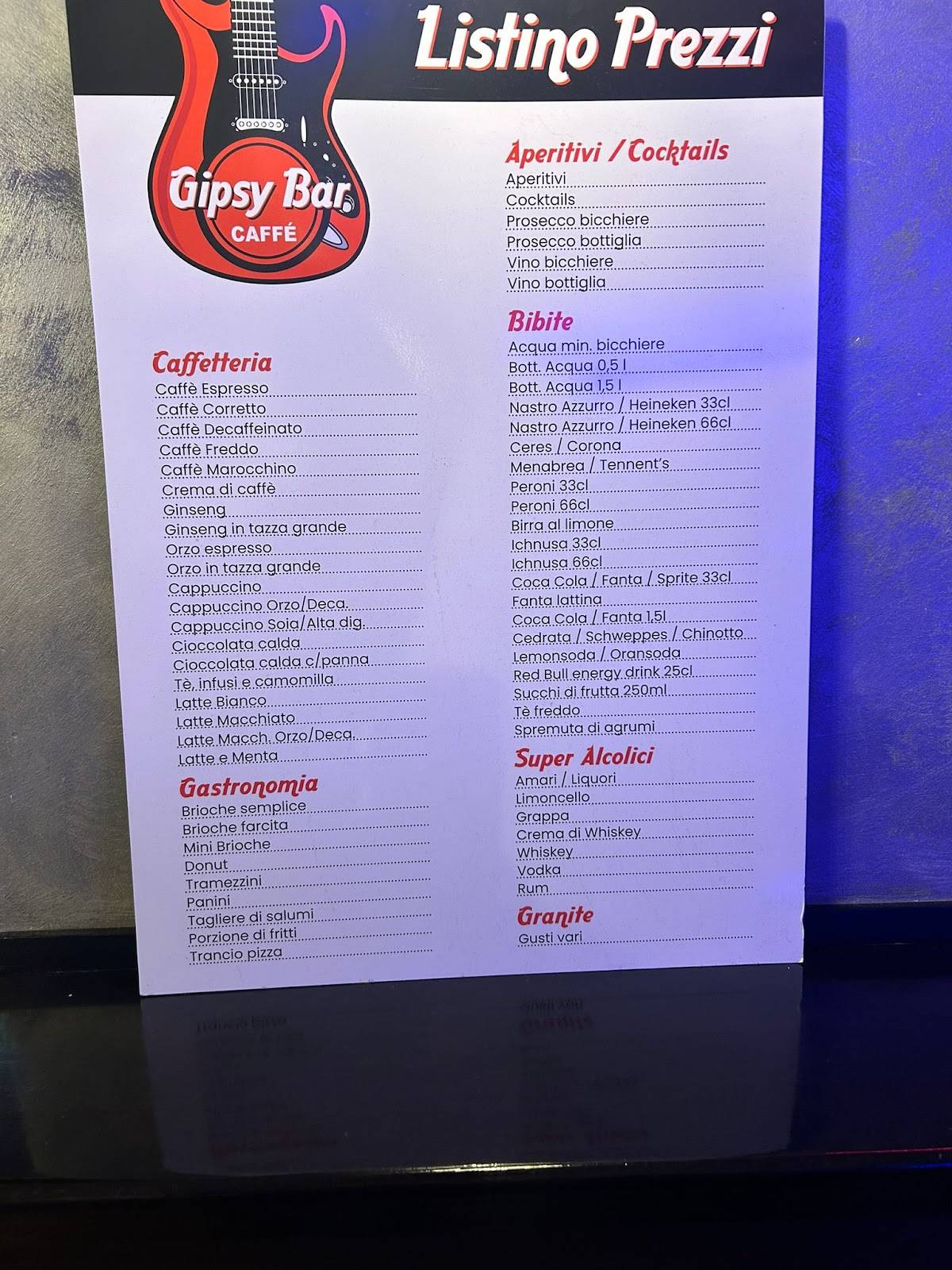 Menu di Gipsybarcaffe 