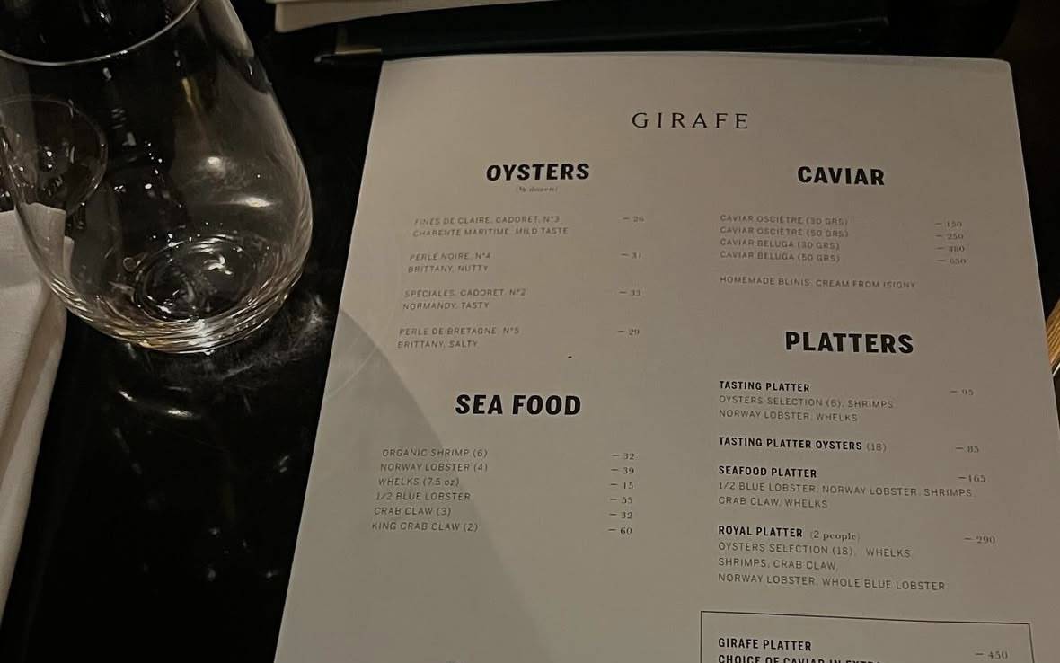 Menu de Girafe