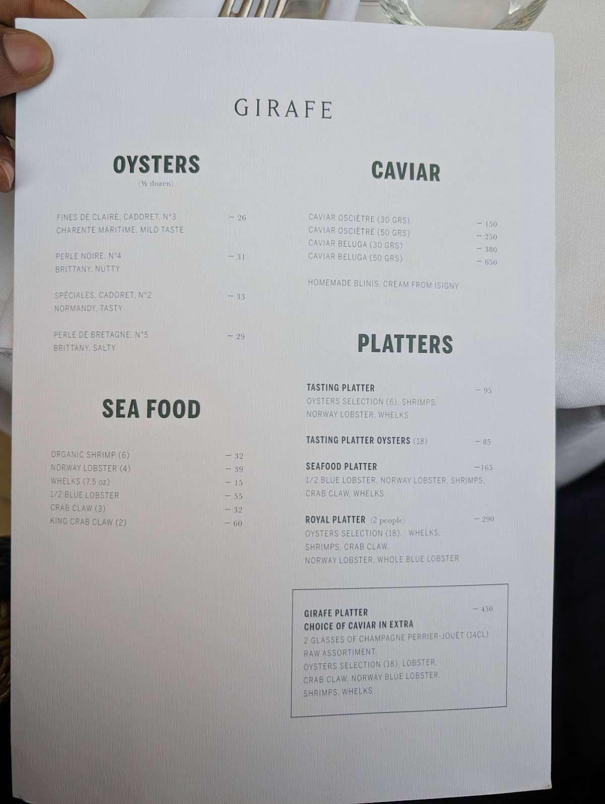 Menu de Girafe