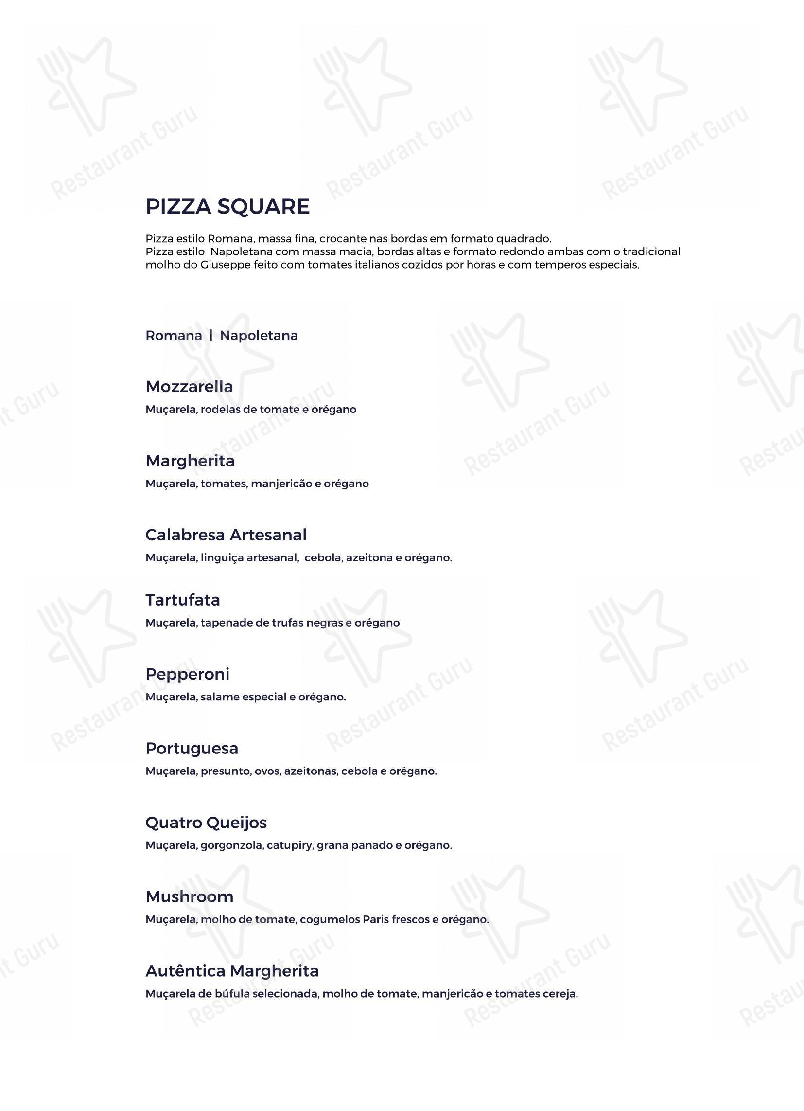 Menu bar para Giuseppe Square em Rio de Janeiro