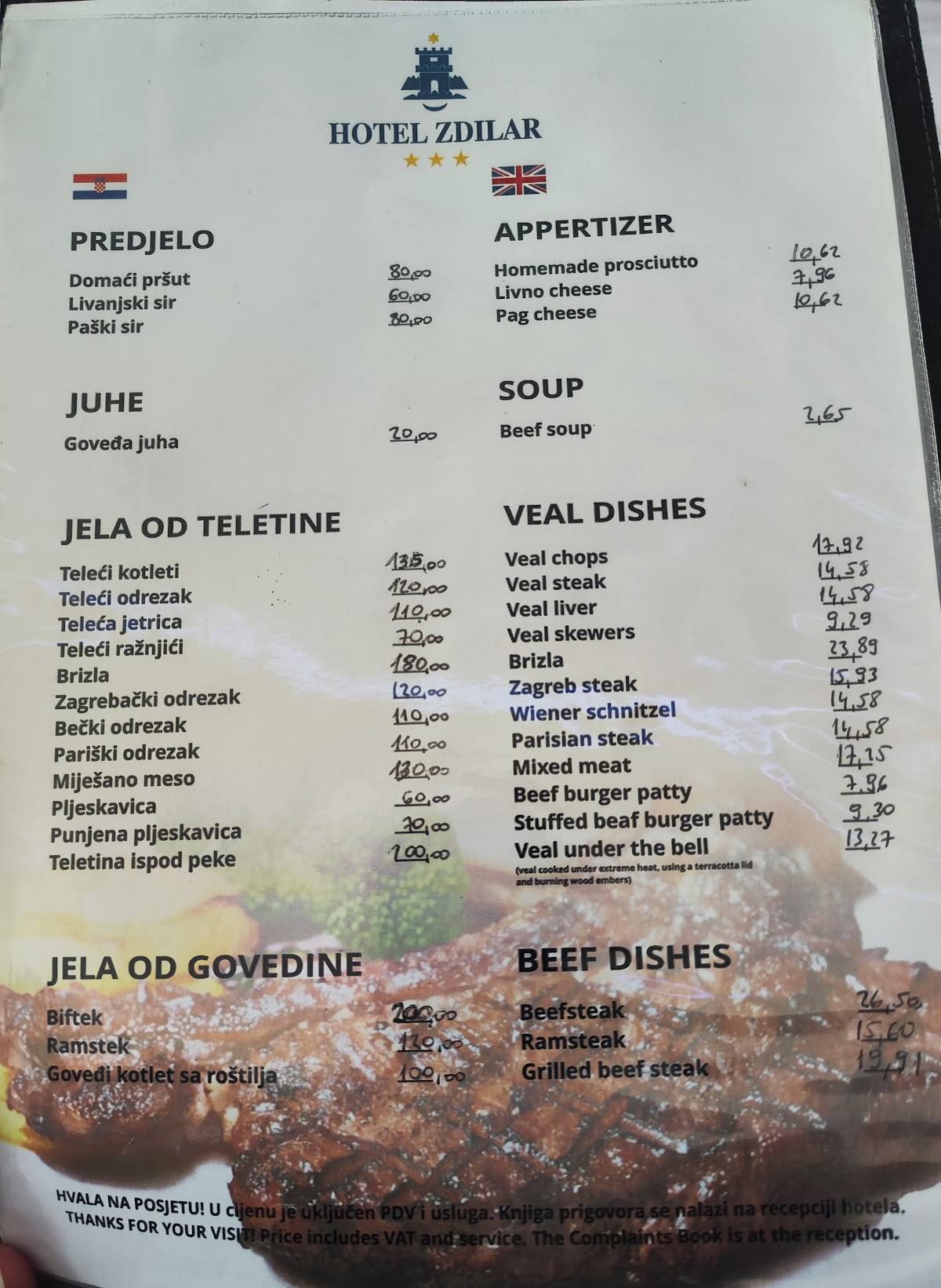 Menu di Hotel Zdilar 