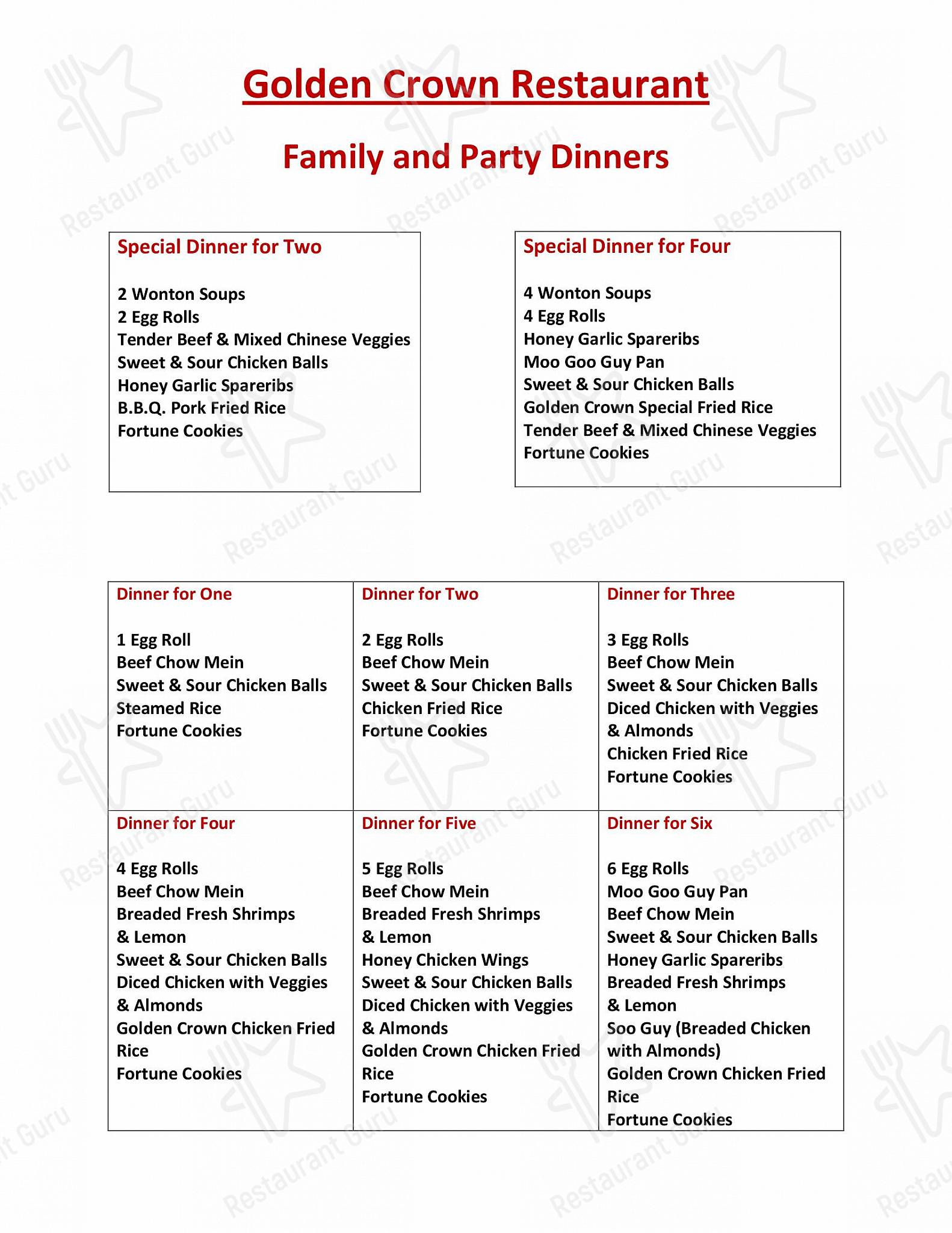 Menu at Golden Crown Restaurant, ChathamKent