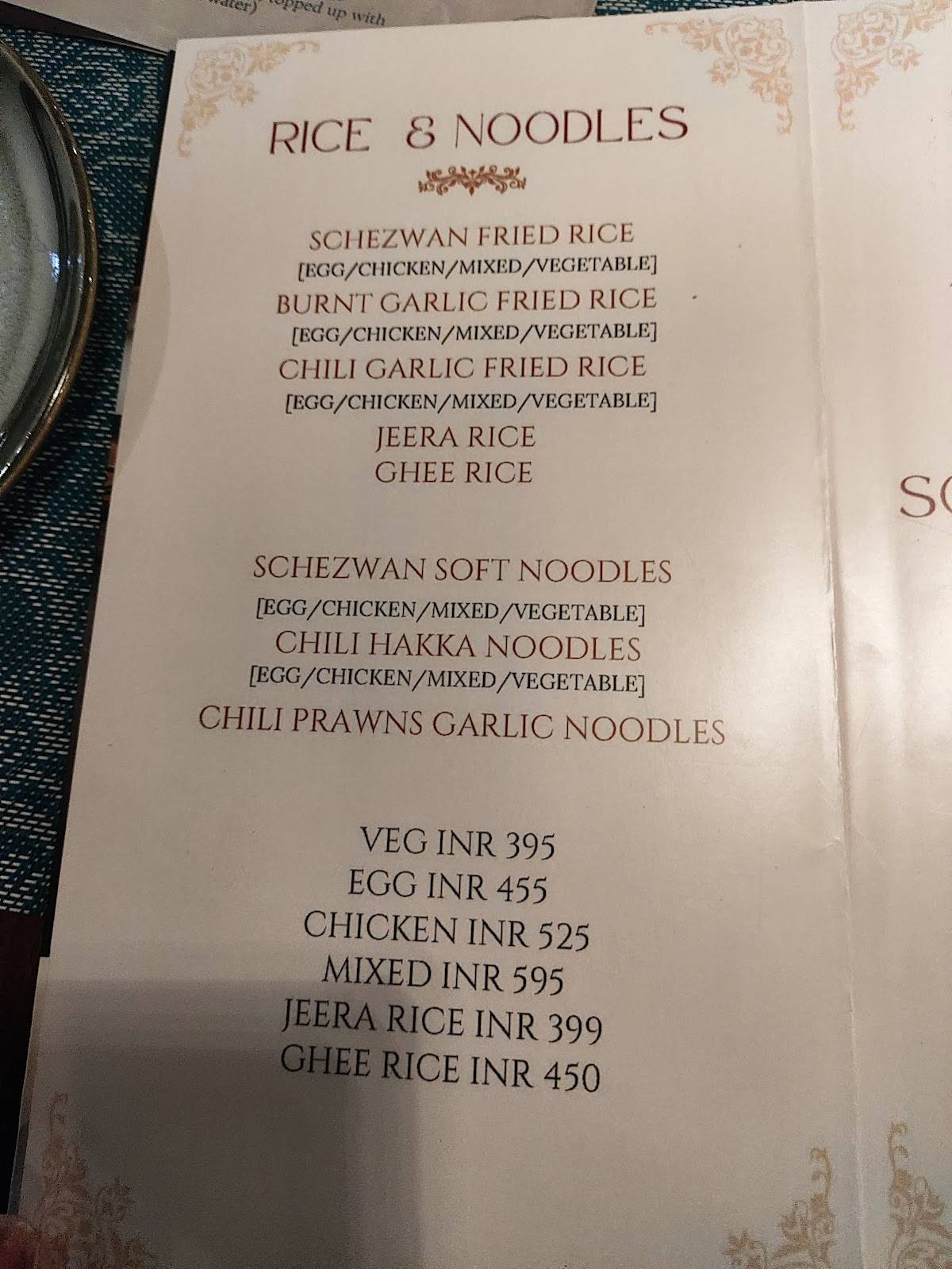 Golden Pavilion Fine Dine Restaurant menu