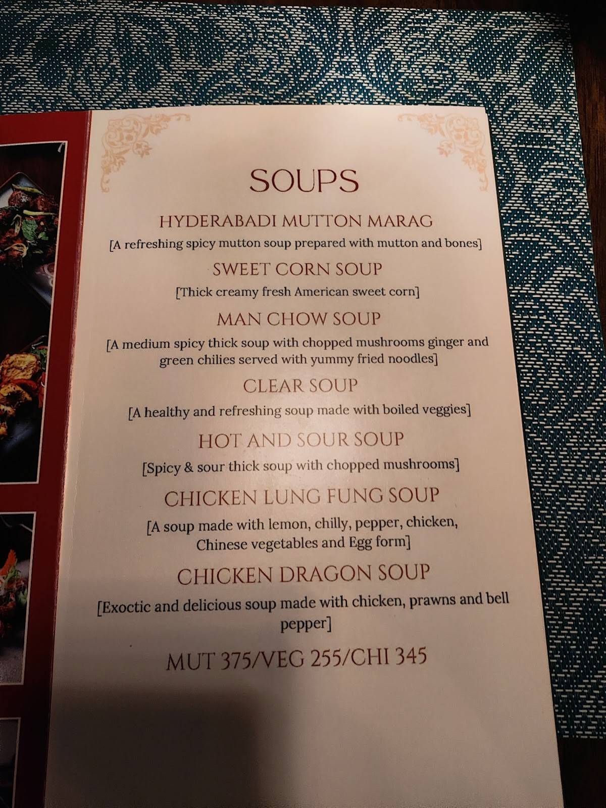 Golden Pavilion Fine Dine Restaurant menu