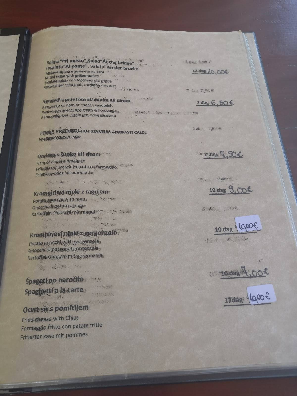 Speisekarte Von Gostilna Pri Mostu Ivanka Tahiri S P Restaurant Bovec