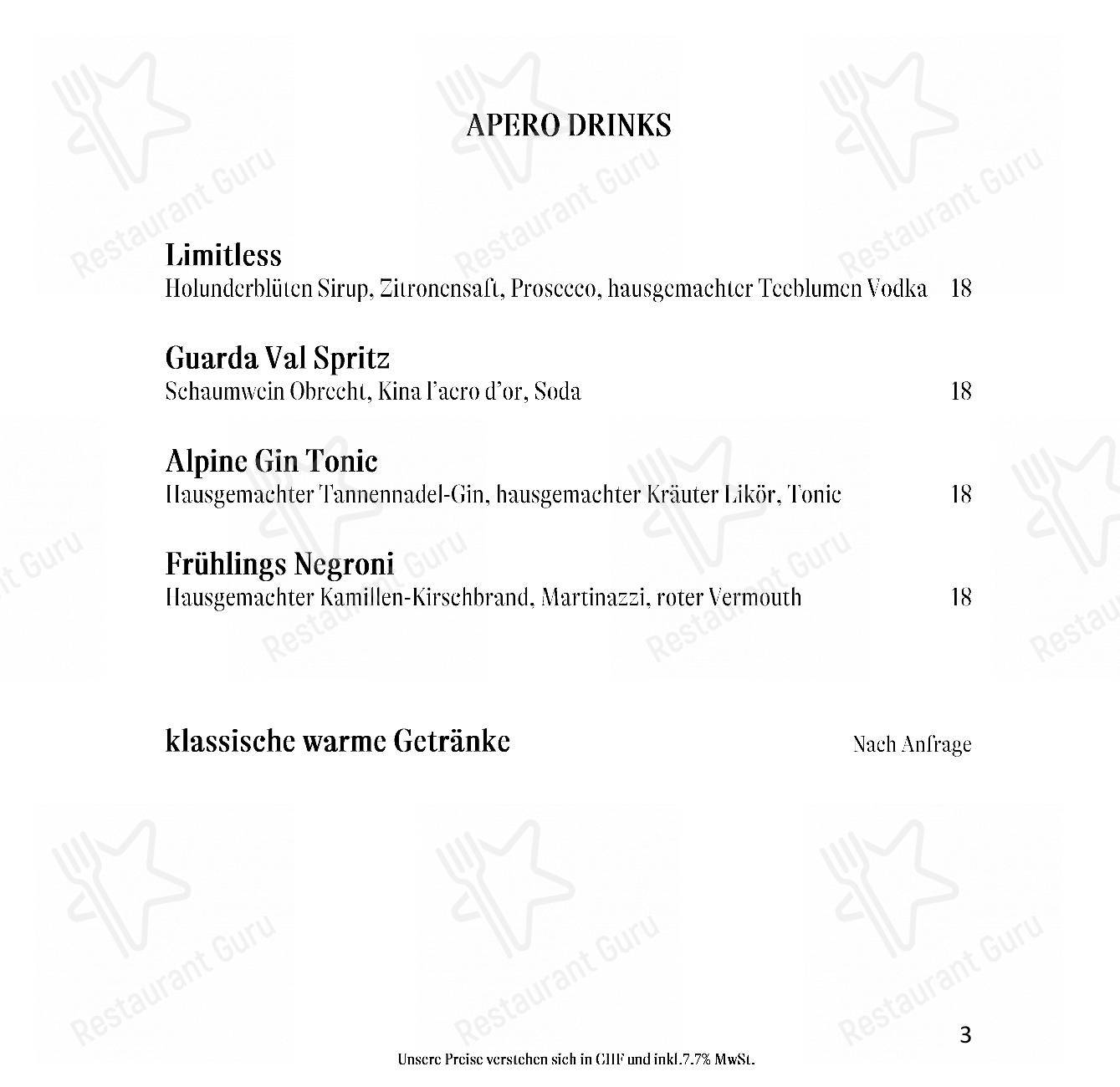 Gourmet Restaurant Guarda Val in Lantsch/Lenz - Menu