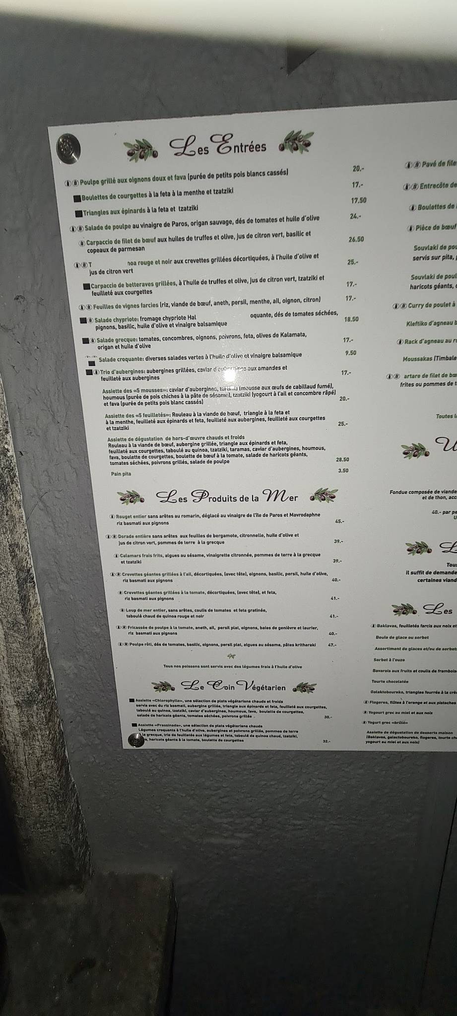 Menu di Grand Bleu 