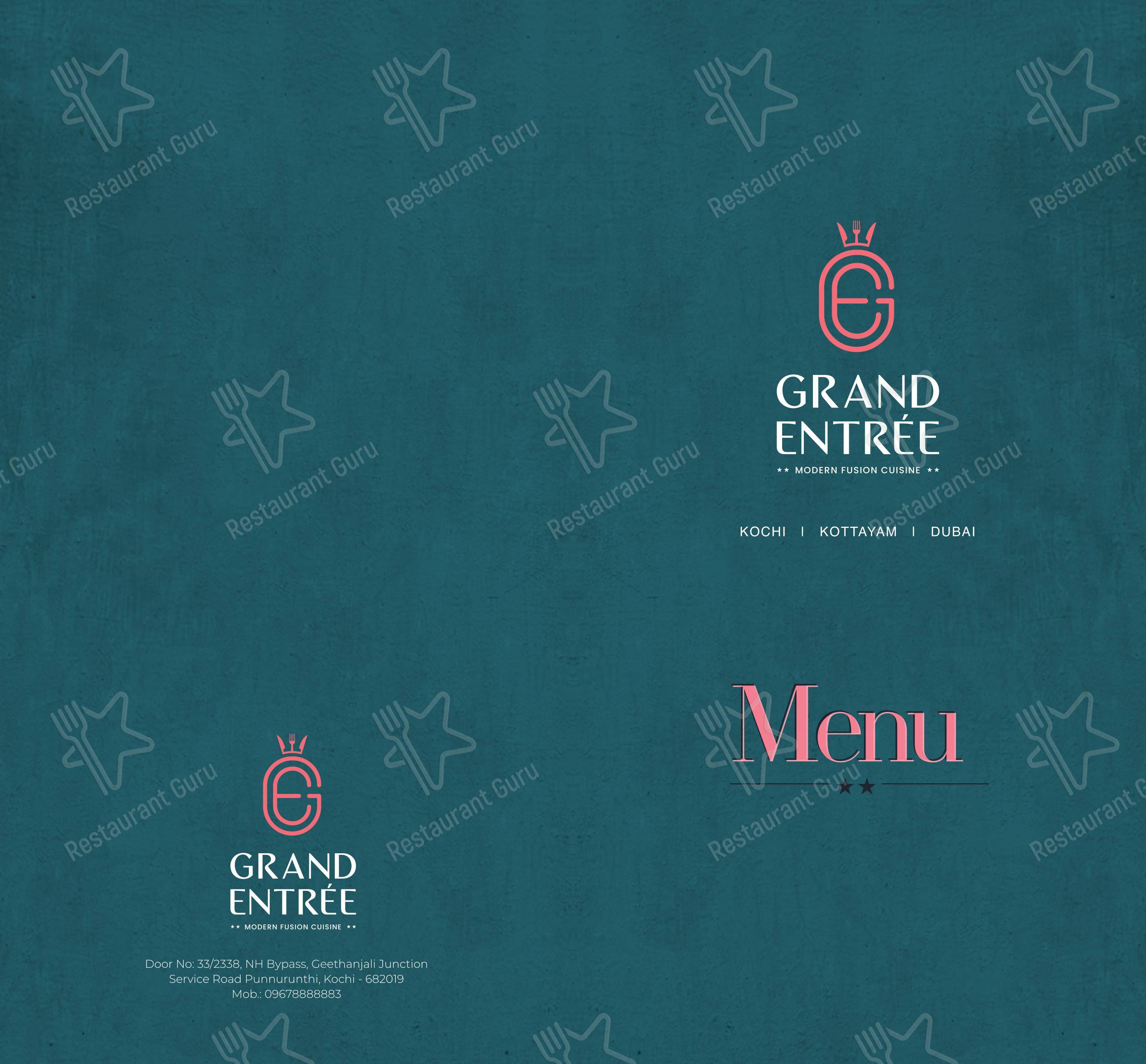 Menu for the Grand Entree restaurant