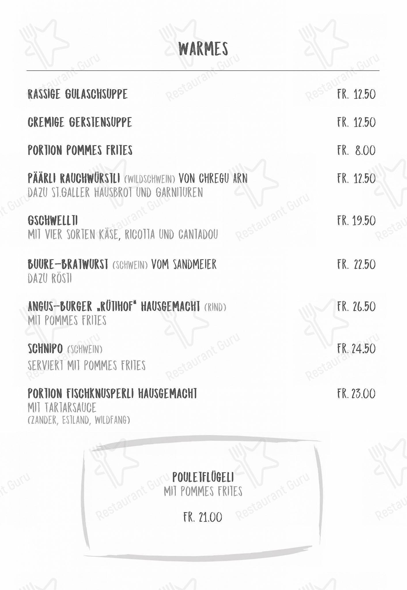 Menu di Restaurant Rütihof, Gränichen