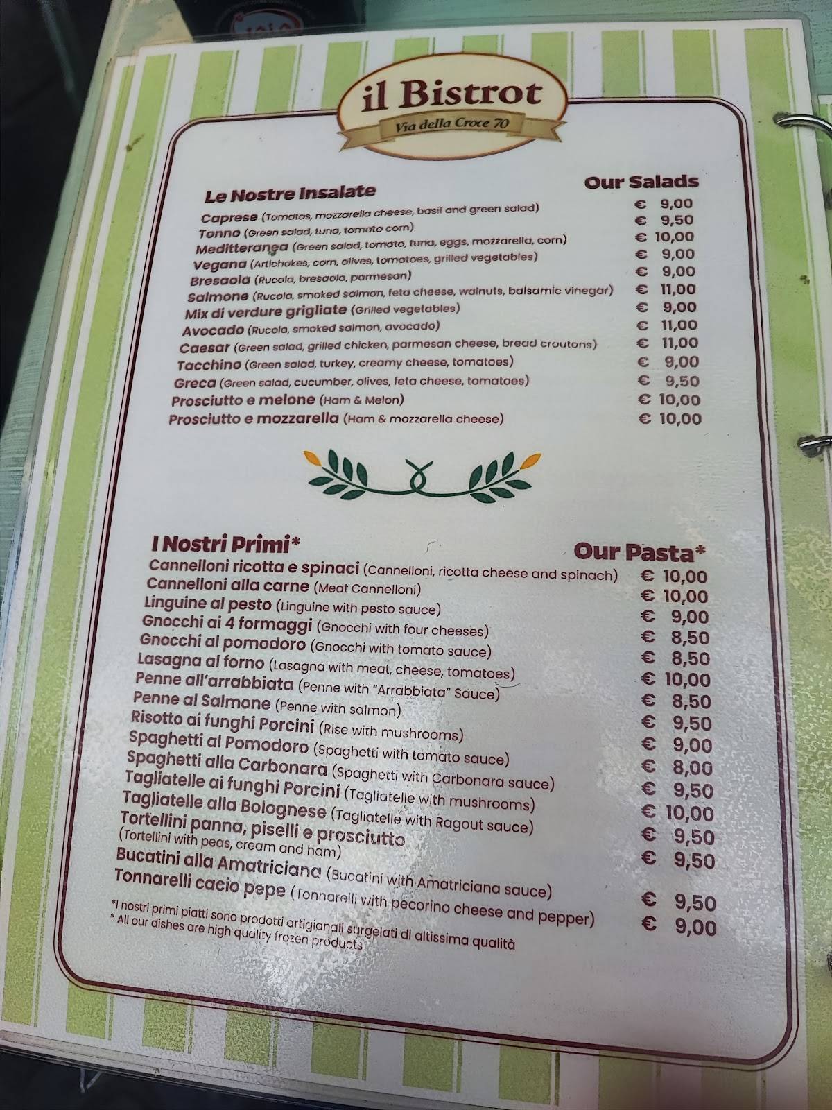 Menu di Grano, Frutta e Farina Bistrot 