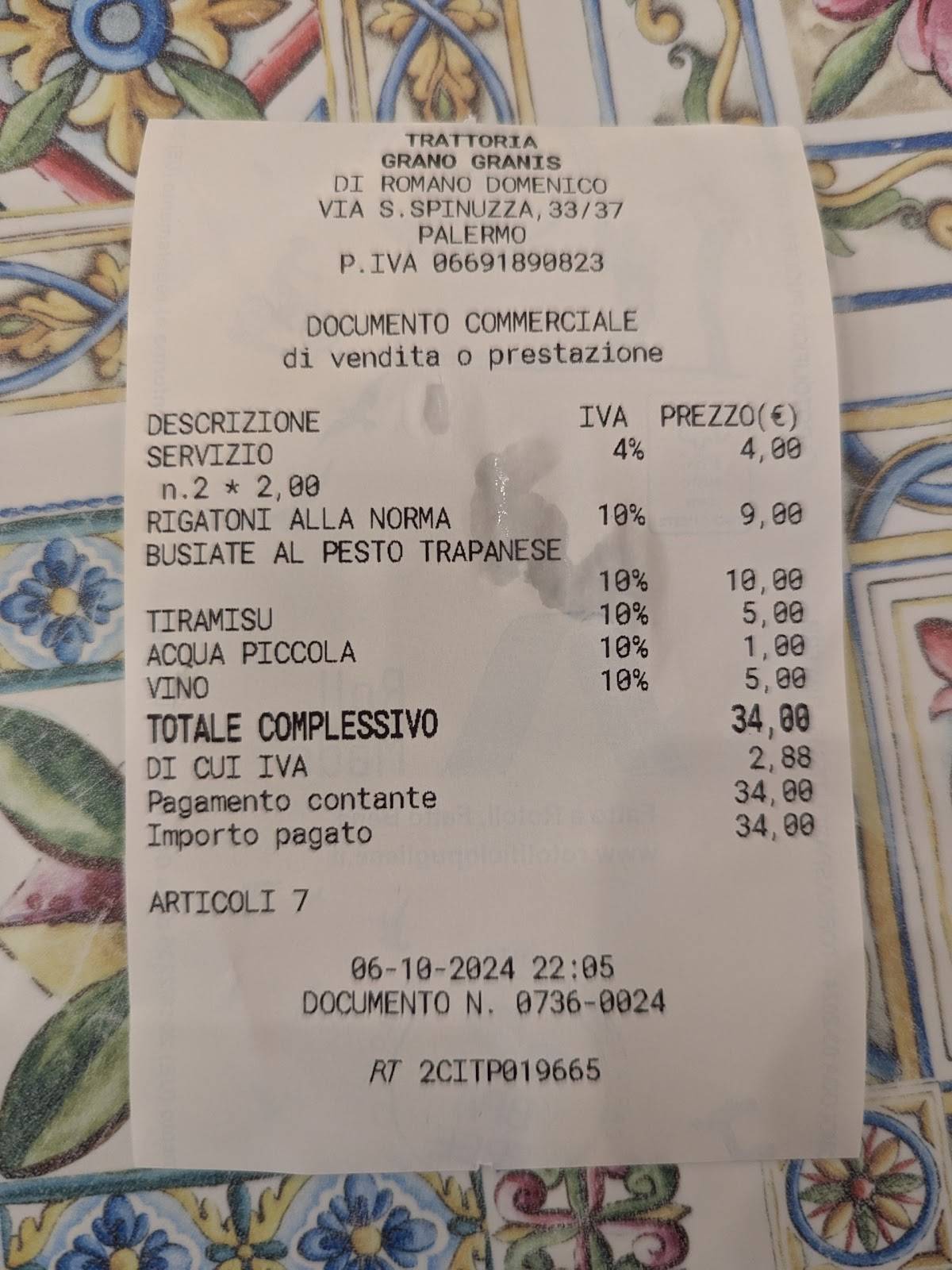 Menu di Grano Granis 