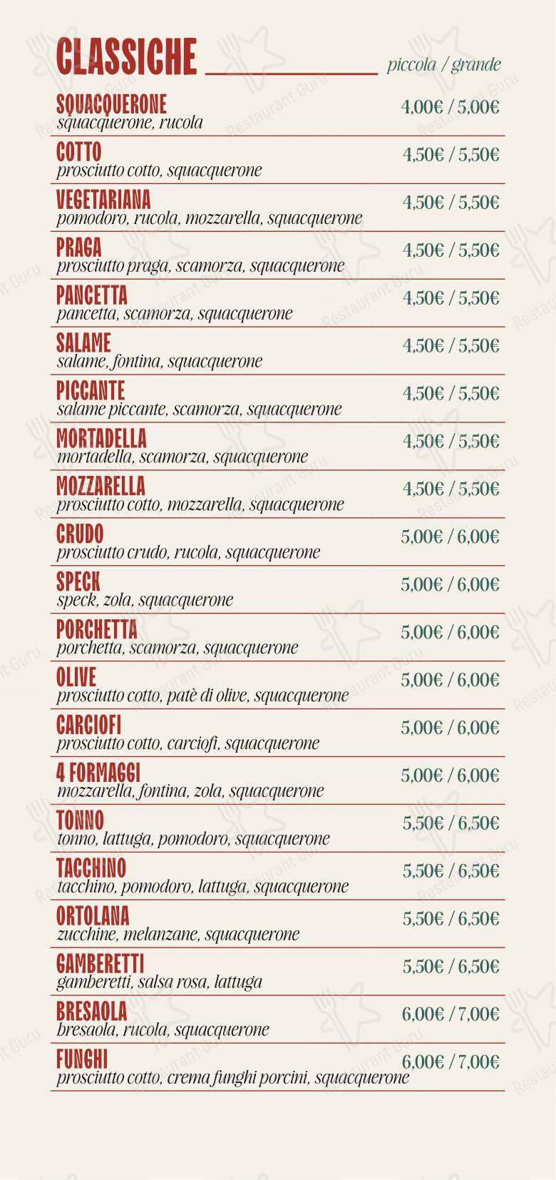 Menu per Granpiadina in Como