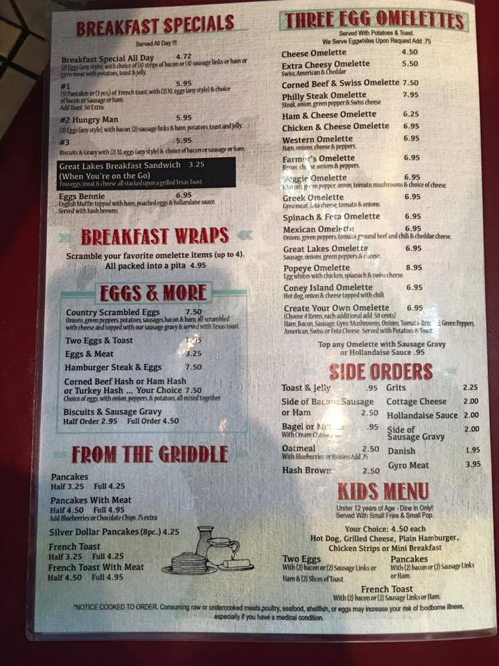 Menu at Great Lakes Coney Island restaurant, Farmington Hills