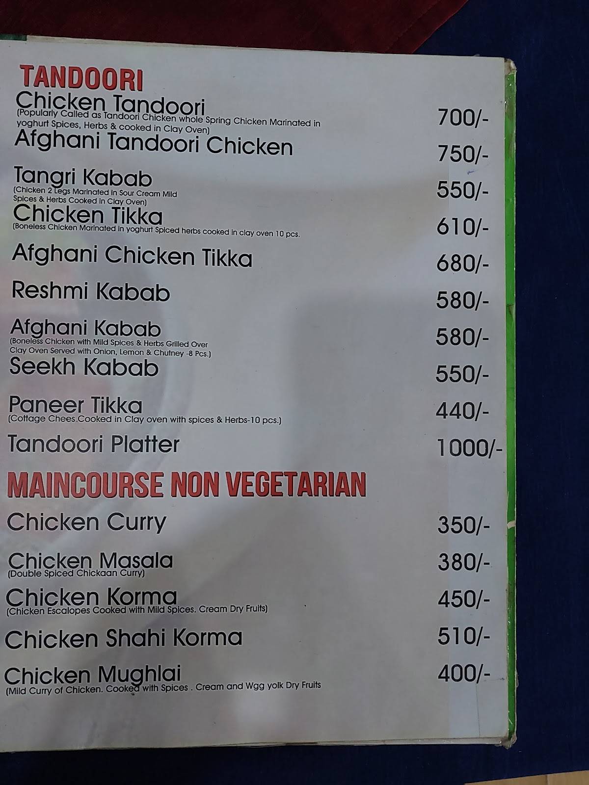Green leaf restaurants menu